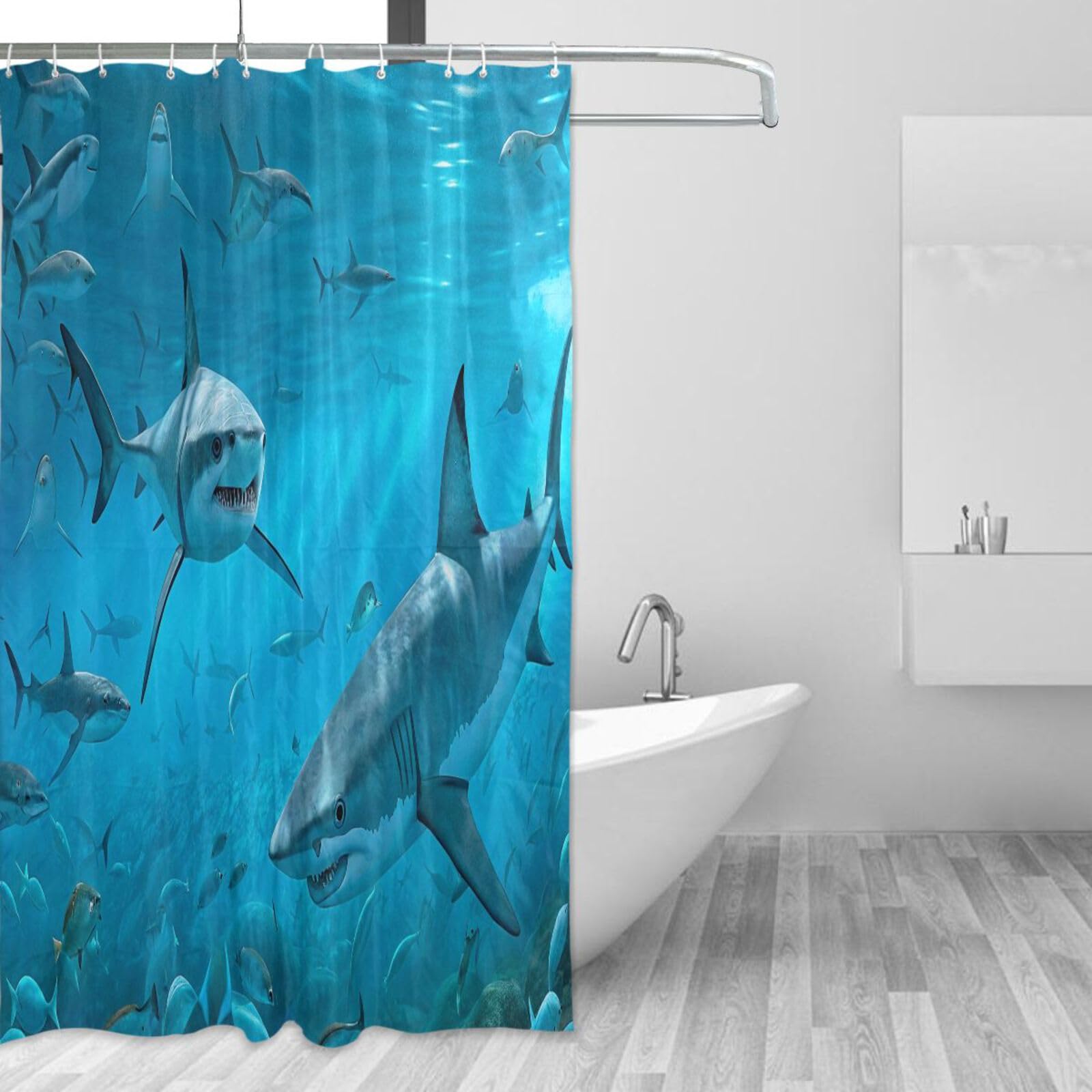 Rideau de douche imperméable anti-moisissure à motif requin lavable en tissu