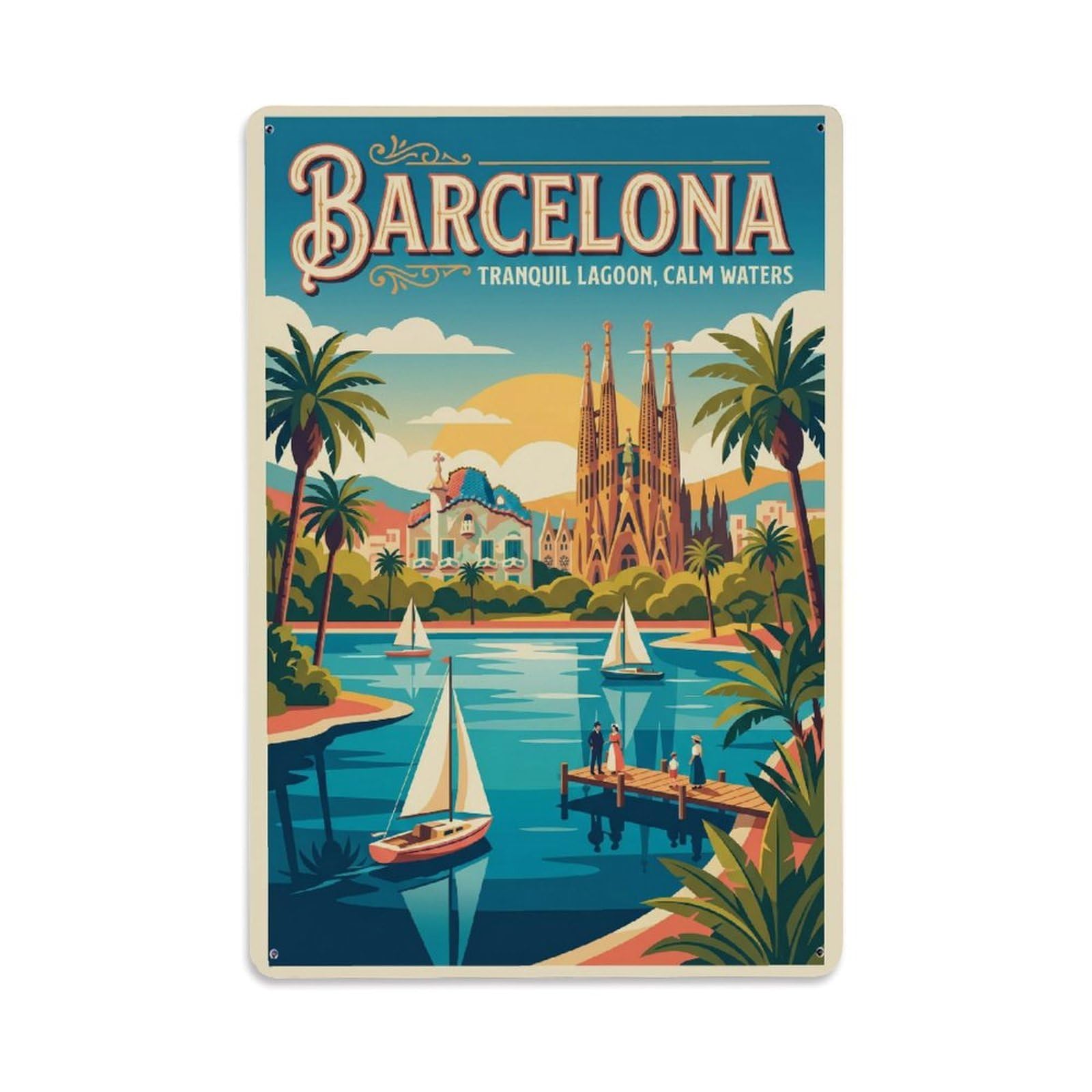 Vintage Travel Lagoon Spain Tranquil Metal Tin Sign