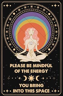 Inspirational Decor Metal Tin Sign Please Be Mindful of the Energy You Bring Into This Space Spiritual Sign for Home Bedroom Yoga Cafes Boho Aesthetic Wall Decor Positive Energy Poster Gifts 8x12 Inch