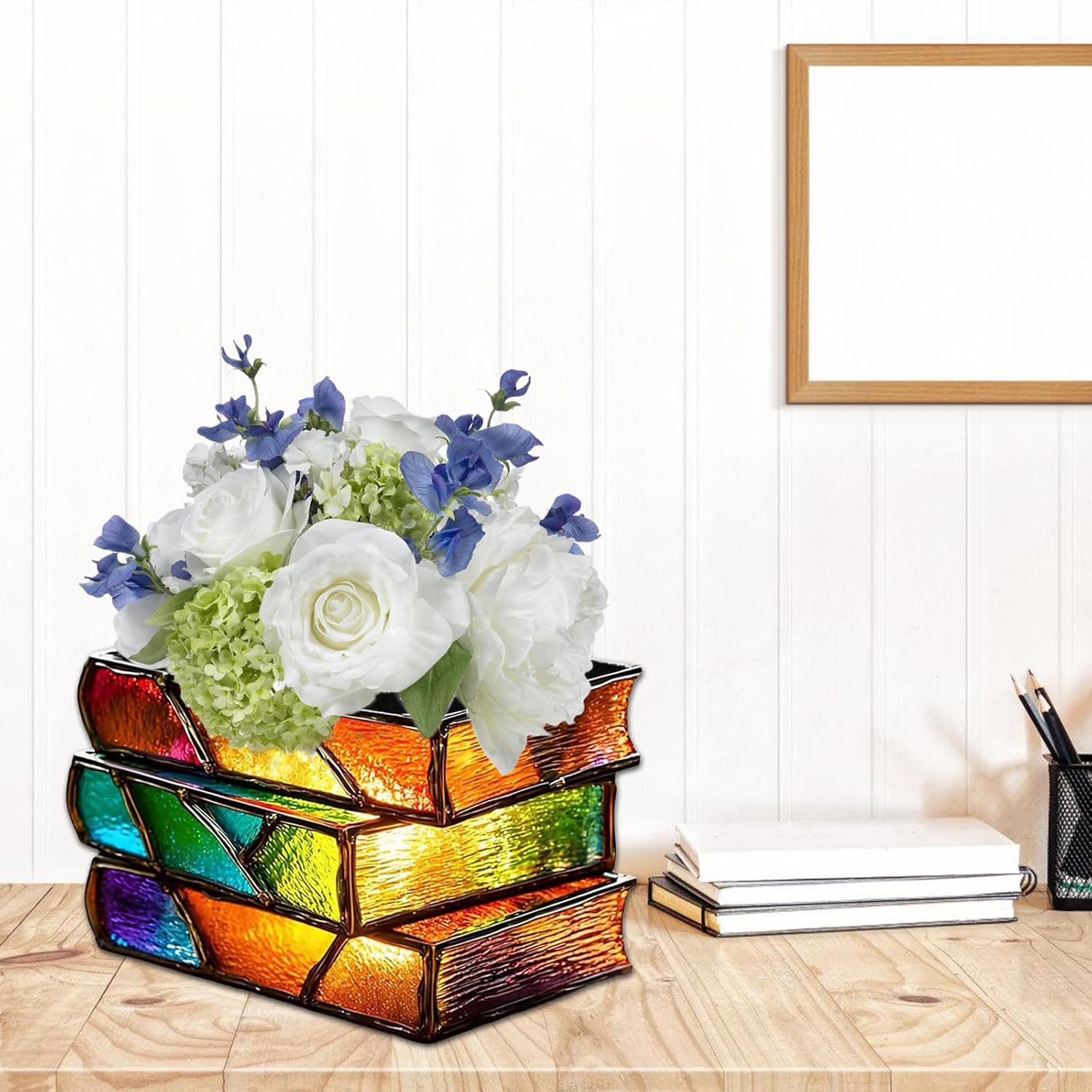 Book Lover Flower Pots Bibliophiles Stacked Novel Planter for Desk Decors Indoor Outdoor Use