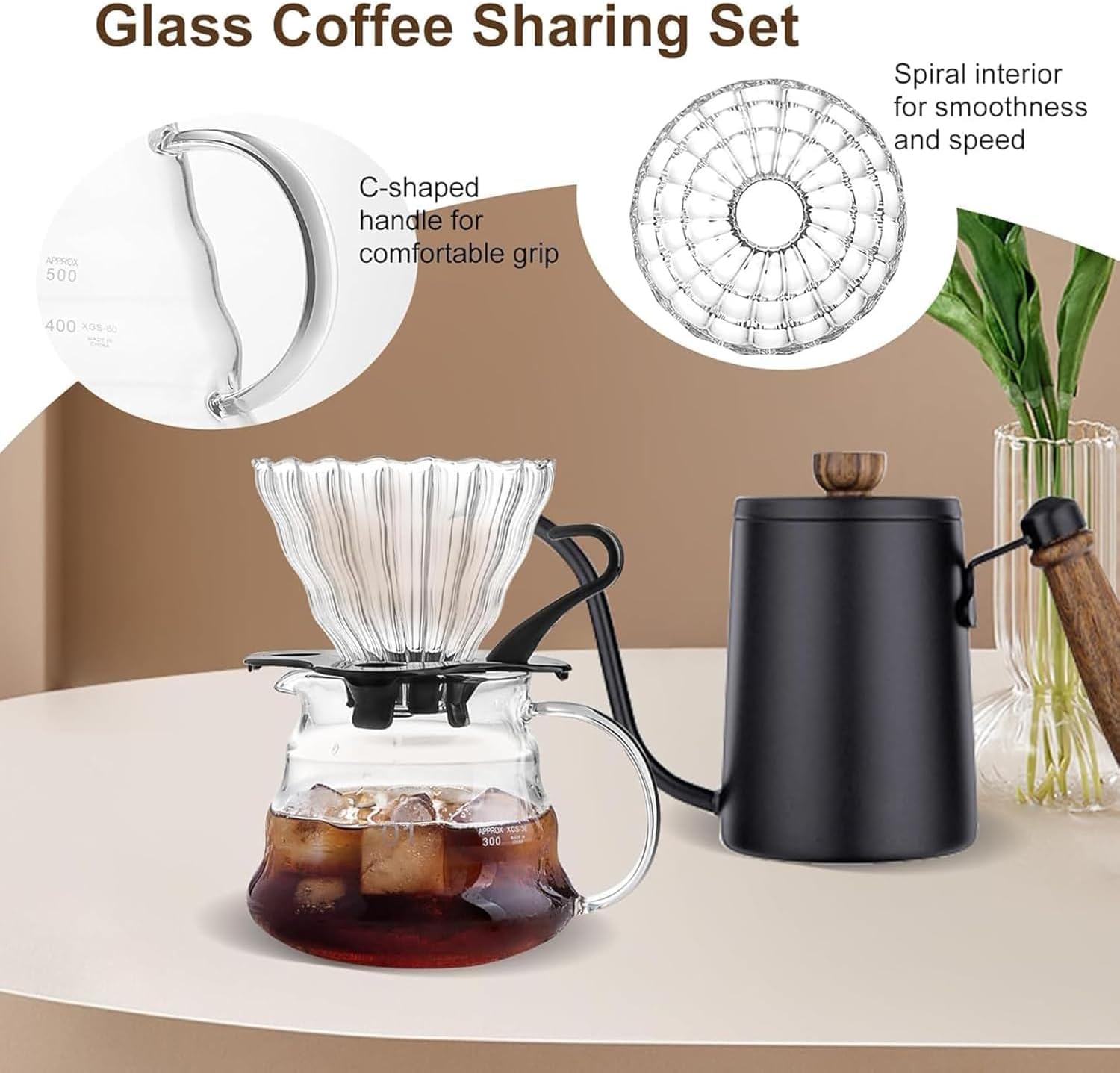 Pour Over Coffee Dripper Set, Coffee Grinding Hand Brewing Tool Set, with Manual Grinder and Filter Papers, for Anniversary Christmas New Year Birthday Gift