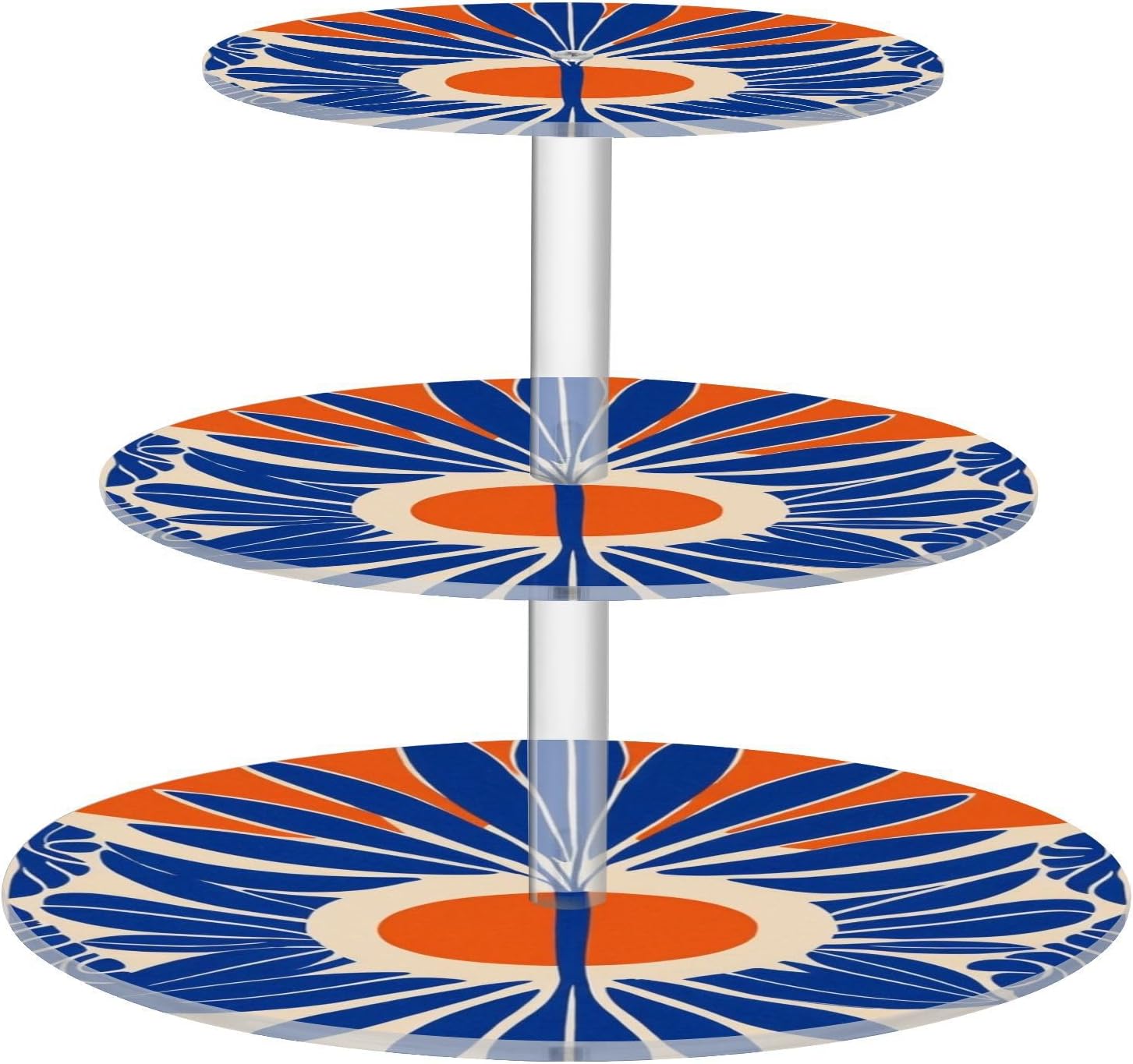 Blue Orange Pattern 3 Tier Acrylic Cupcake Stand, Cupcake Stand for 34 Cupcakes for Weddings,Christmas,Holidays,Parties,Birthday,Printed Cupcake Tower 23102065