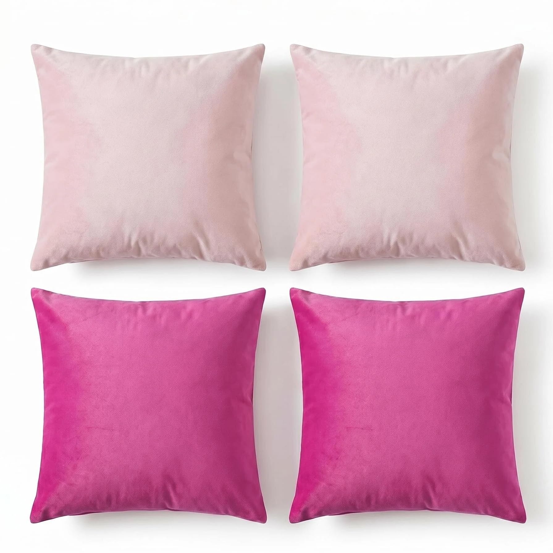 Velvet Cushion Covers Set of 4, 45x45cm Soft Square Throw Pillow Covers, Luxury Velvet Pillow Cases with Invisible Zipper, Decorative Pillowcases for Living Room, Sofa, Bedroom, Home Decor, Pink
