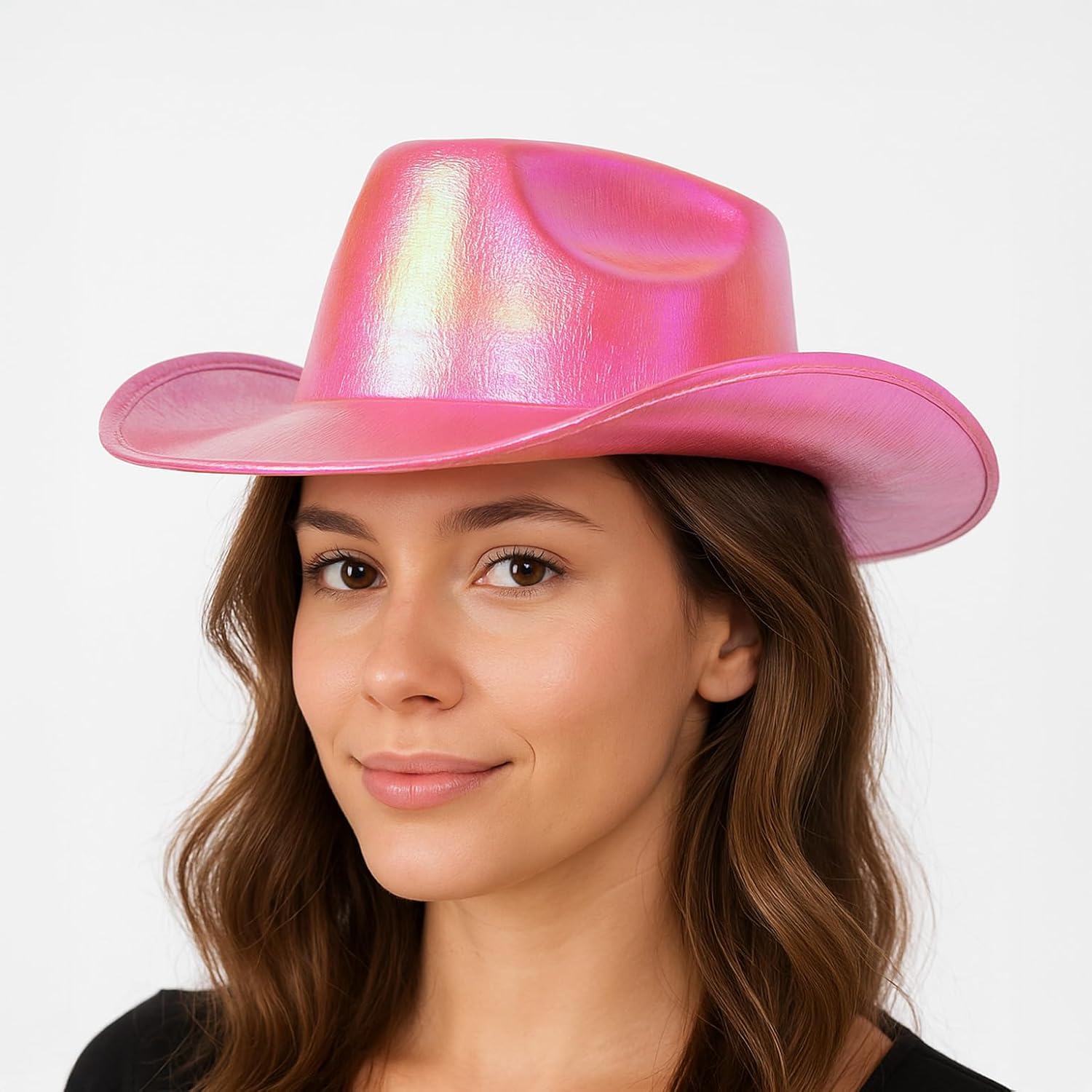 GiftExpress Neon Pink Holographic Glitter Cowboy Hat | Sparkly Space Cowgirl Hat for Bachelorette, Festival & Western Party - Image 2