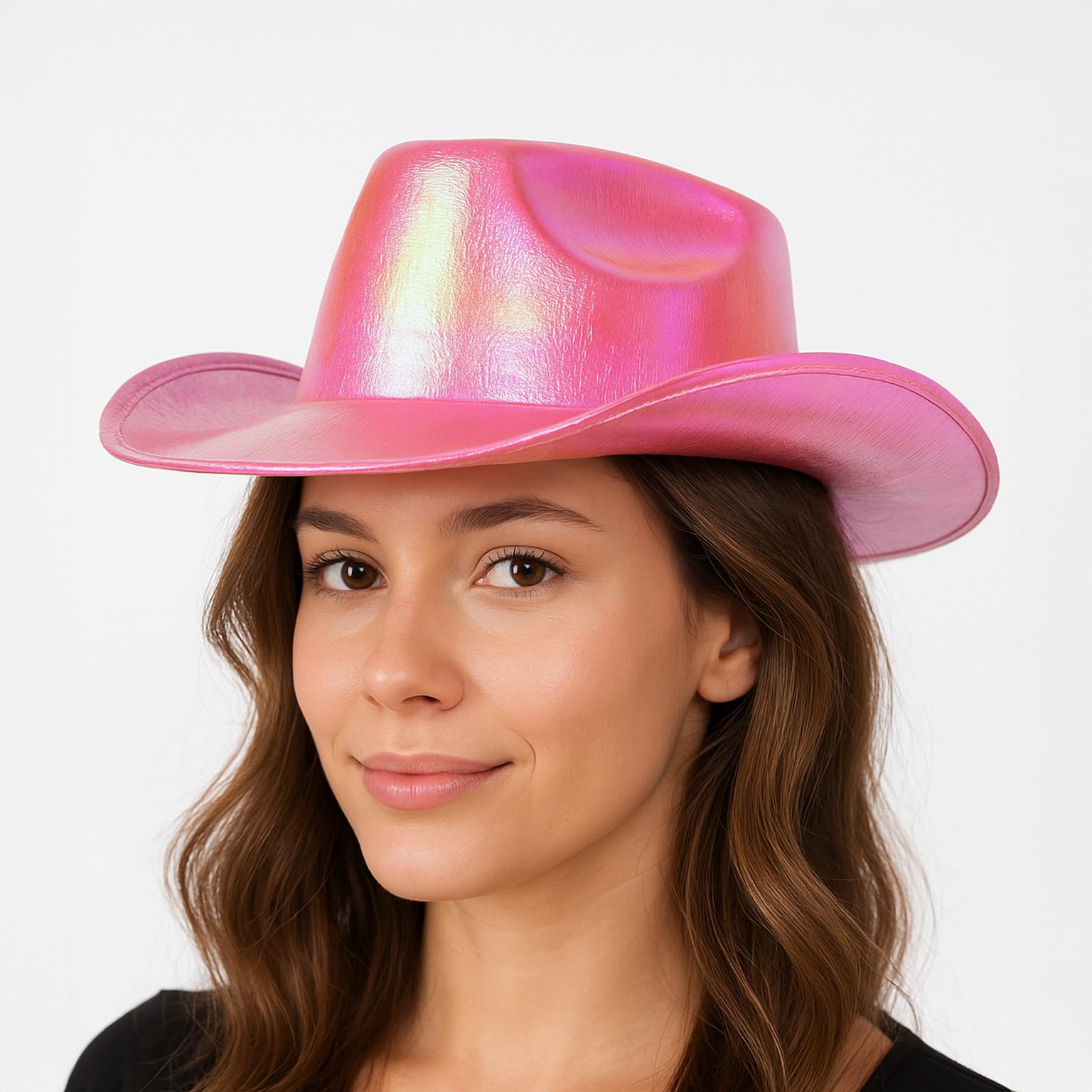 GiftExpress Neon Pink Holographic Glitter Cowboy Hat | Sparkly Space Cowgirl Hat for Bachelorette, Festival & Western Party