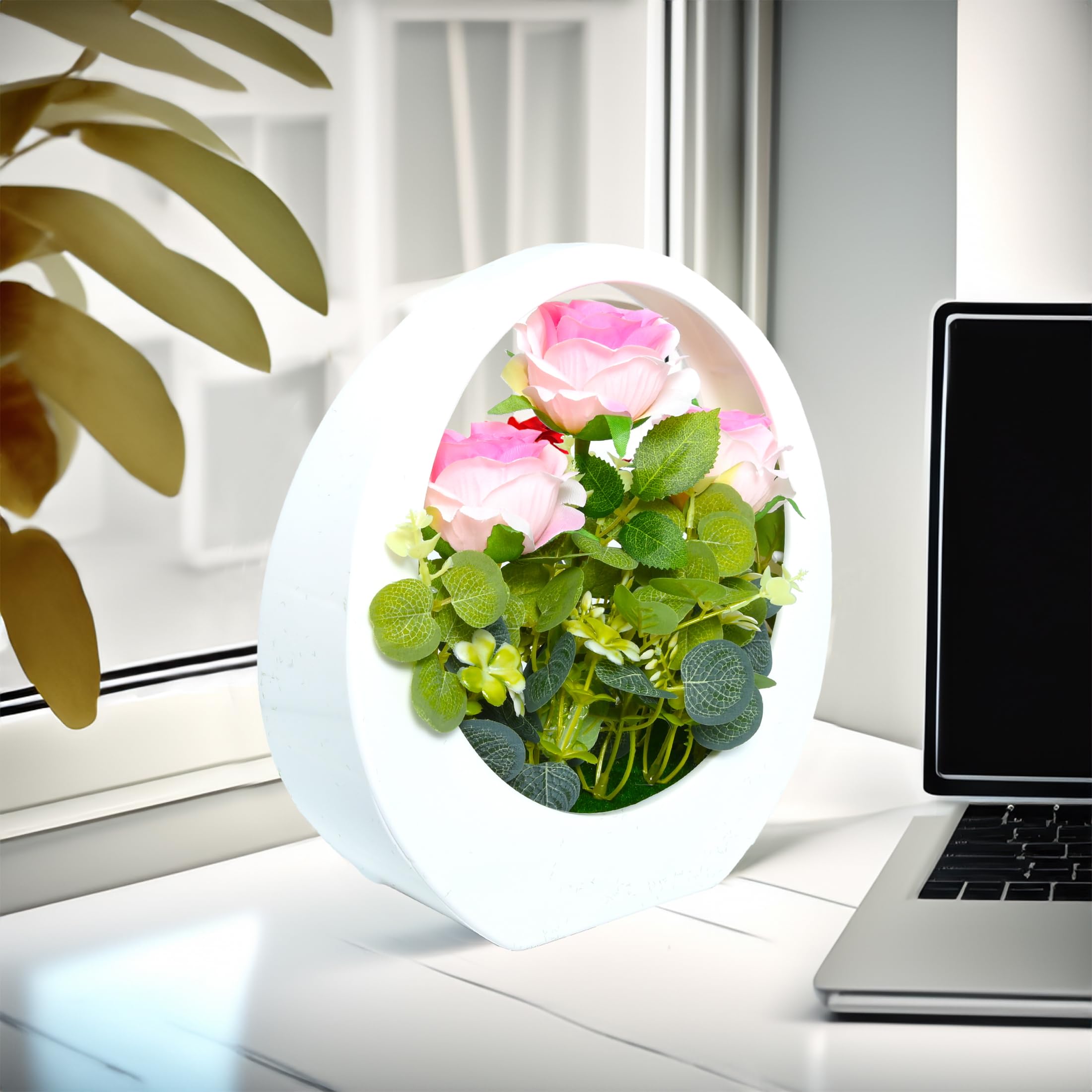 Cortina Plastic Artificial Flower with Hanging Round Basket for Home Courtyard Decoration | Great for Gifting - Pink - 29X29 CM 2