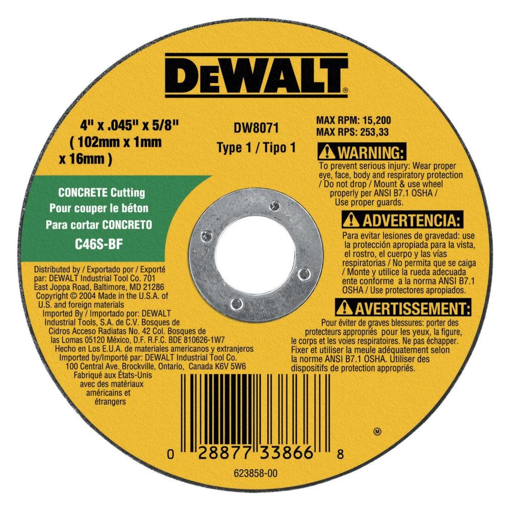 DeWalt DW8071 Concrete/Masonry Wheel, 4-Inch X .045-Inch X 5/8