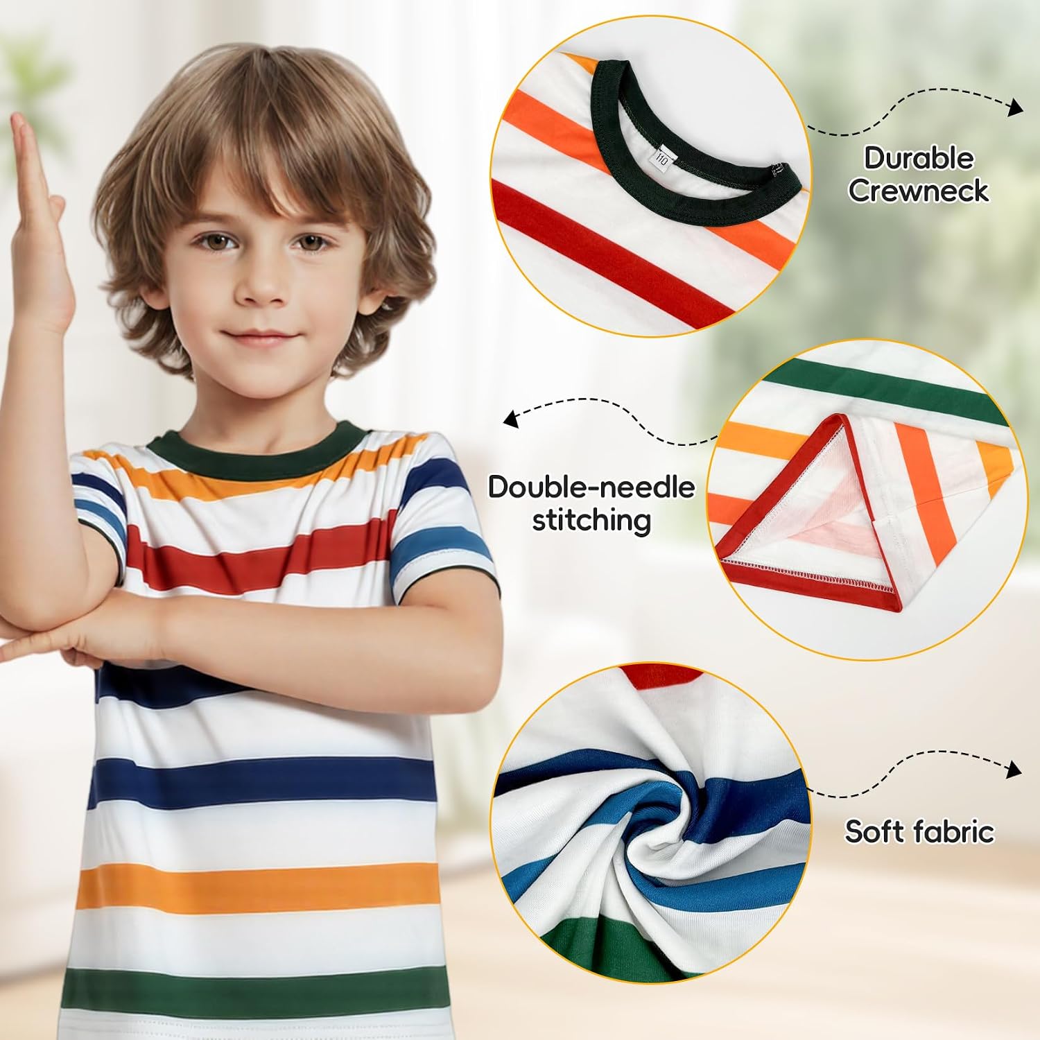 Kids Striped T-Shirt,Short Sleeve,Crew Neck,Boy Girls Summer Tee Top Halloween Costumes 3-12 Years