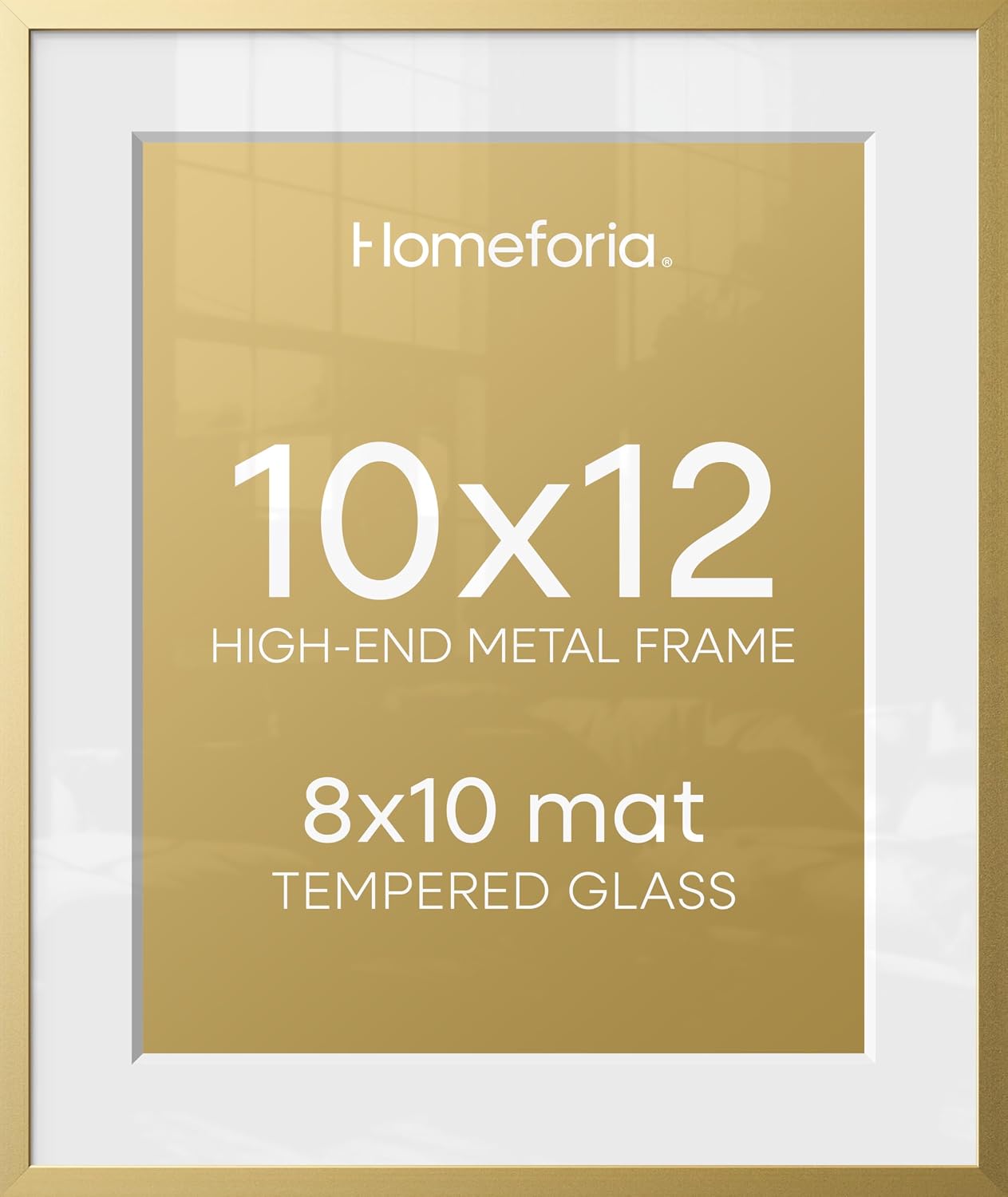Homeforia 10x12 Picture Frame Gold, High End Metal 10x12 Poster Frames with Mat for 8x10, 10 x 12 Gold Frame Matted to 8 x 10 inch Photo, 10by12 Thin Hanging Frames, Tempered Glass, Wall Kit, Set of 1