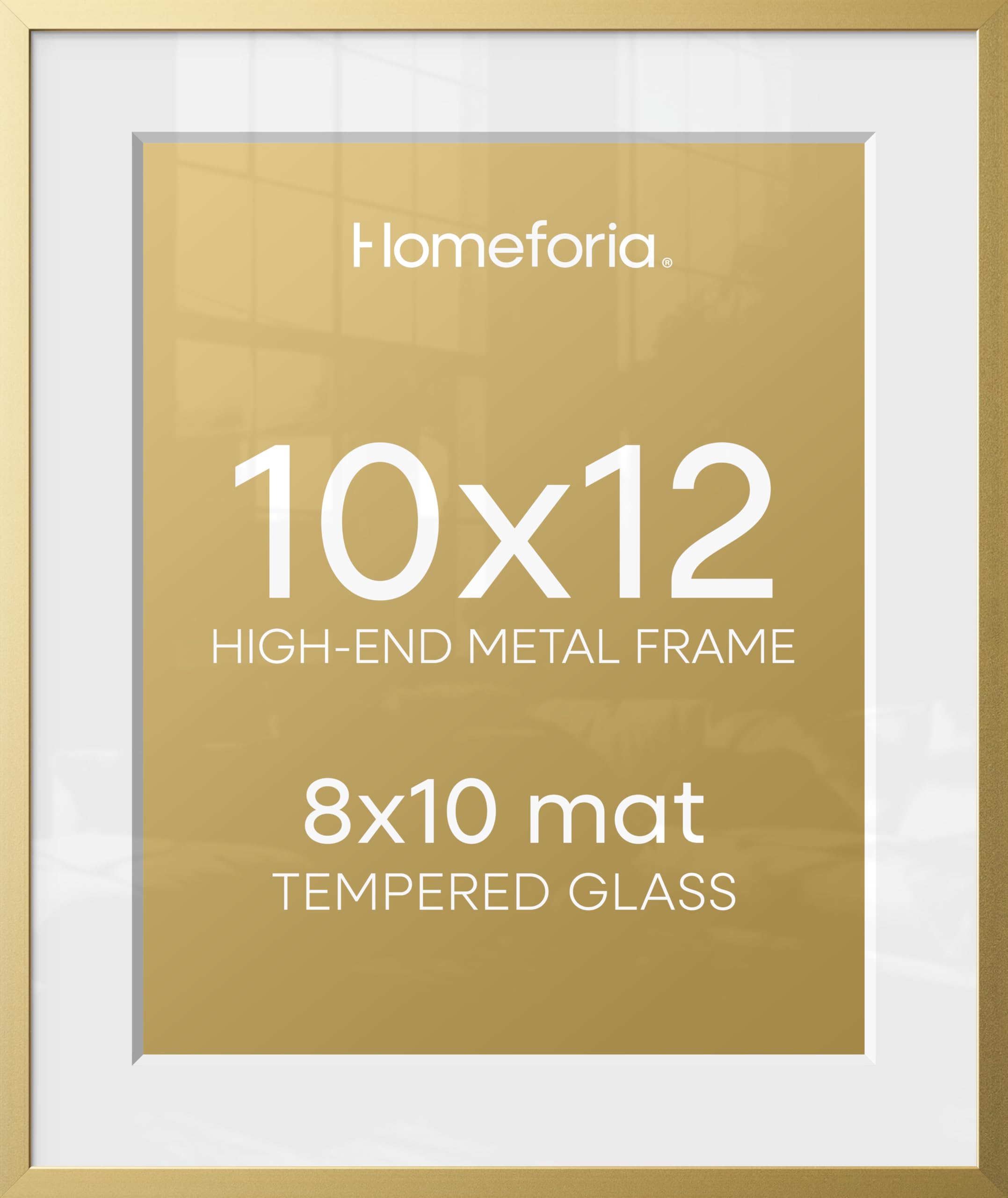 Homeforia 10x12 Gold Picture Frame, High-End Metal, 8x10 Mat, Glass | High End Aluminum, Tempered Glass, Acid-Free 8x10 Removable Mat, 10x12 in Edge-to-Edge Display 12x10, Wall Kit, Set Of 3