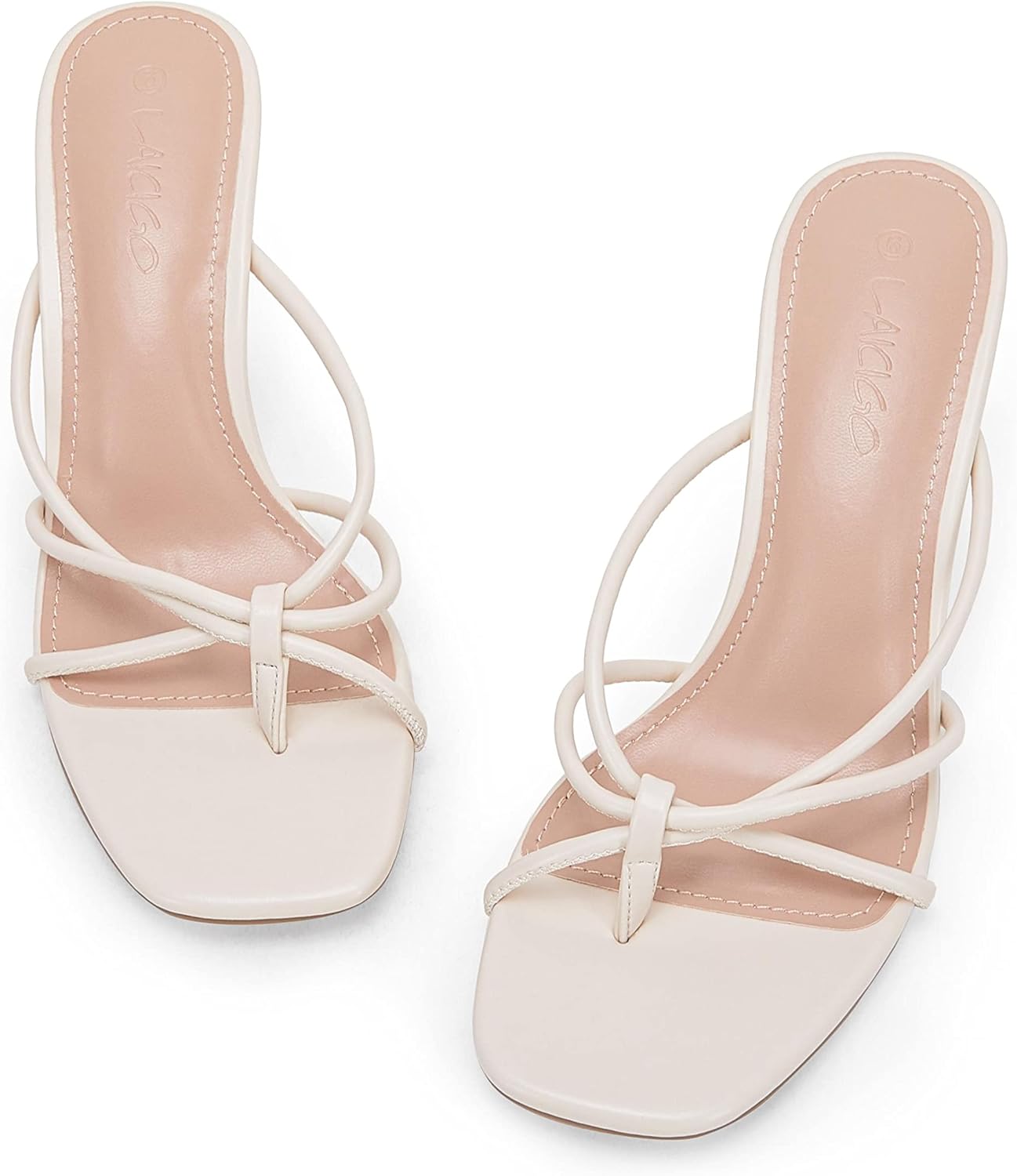 LAICIGO Women’s Square Open Toe Flip Flops Stiletto Heels Strappy Thong Slide on Slingback Mules Sandals - Image 4