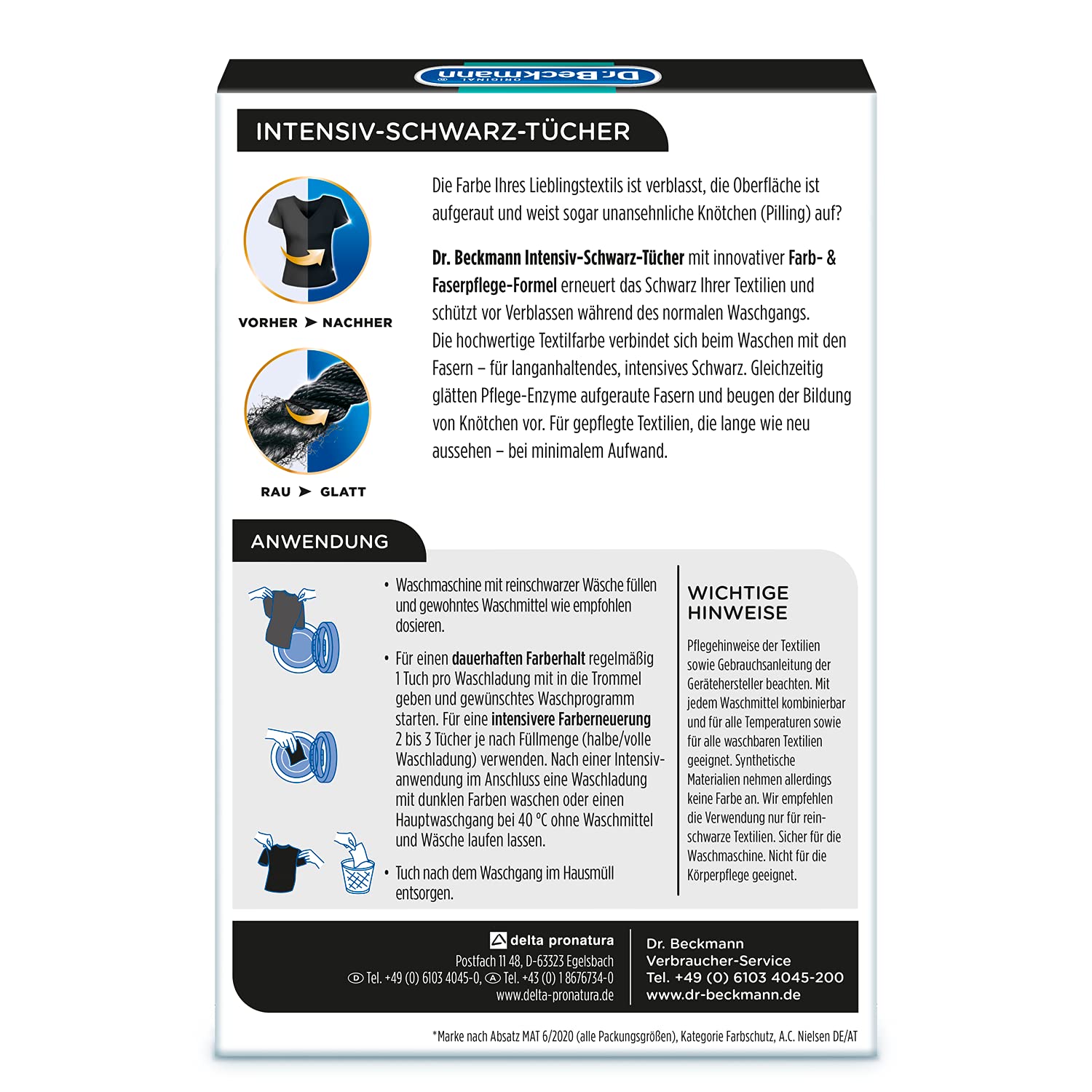 Dr. Beckmann Lingettes noires intenses | Pour des fibres noires et lisses intenses | 6 x 6 lingettes