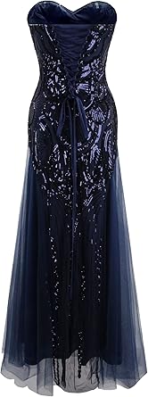 ANGEL FASHIONS Women's Sequin Strapless Sweetheart Mesh Lace up Banquet  Dress, Dark Navy, Small : Amazon.com.au: Clothing, Shoes & Accessories