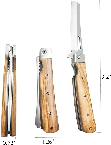 Miniatura 3 de Cuchillo de chef plegable de 4.2 pulgadas, mango de madera de olivo natural, hoja de acero inoxidable 440A ultra afilado, cuchillo de chef japonés