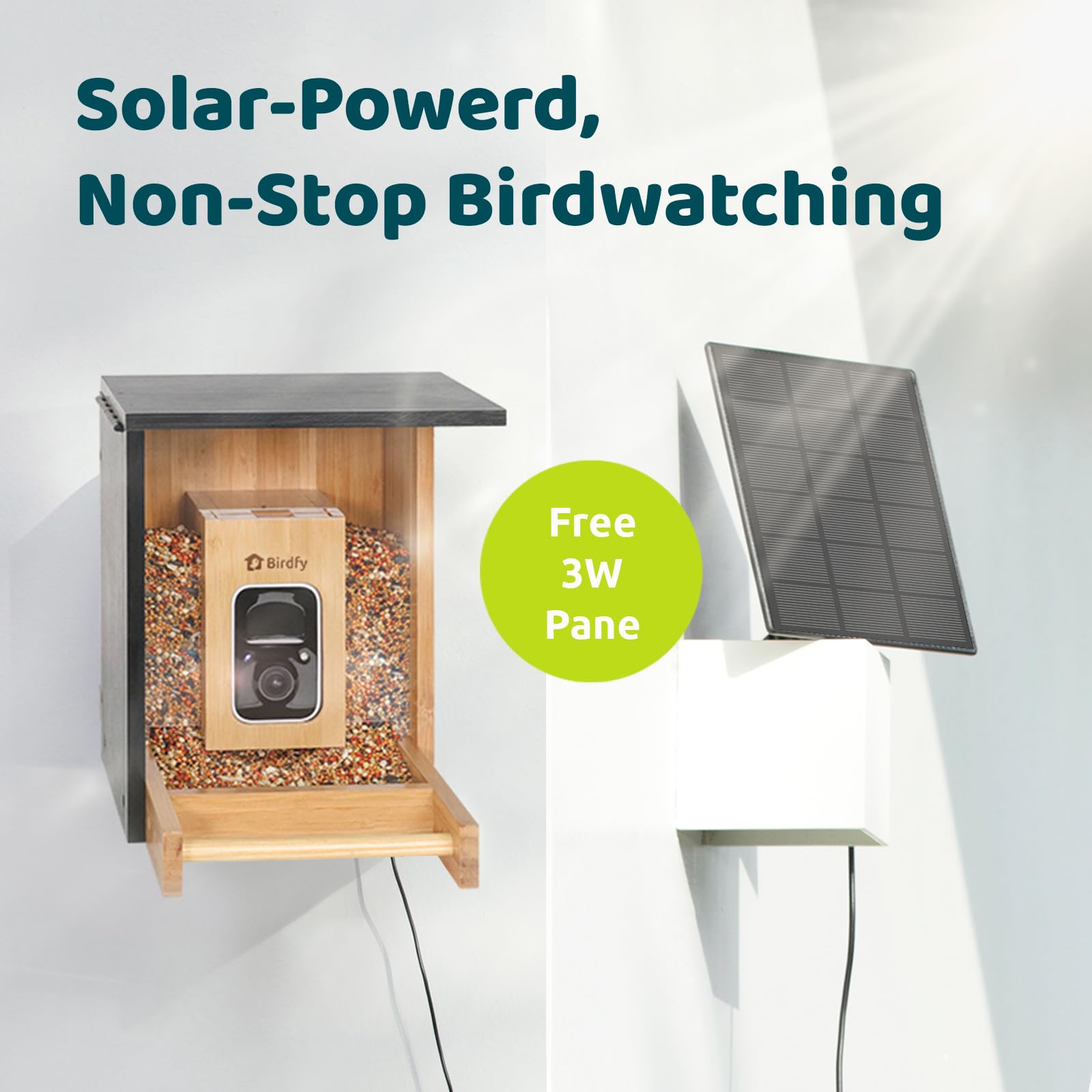 NETVUE by Birdfy Vogelfutterhaus mit Kamera, Solarbetrieb Bambus WLAN Vogelfutterstation, KI-Vogelidentifikation, Automatische Videoaufnahme, Vogelbenachrichtigung, Vogelhaus mit Kamera