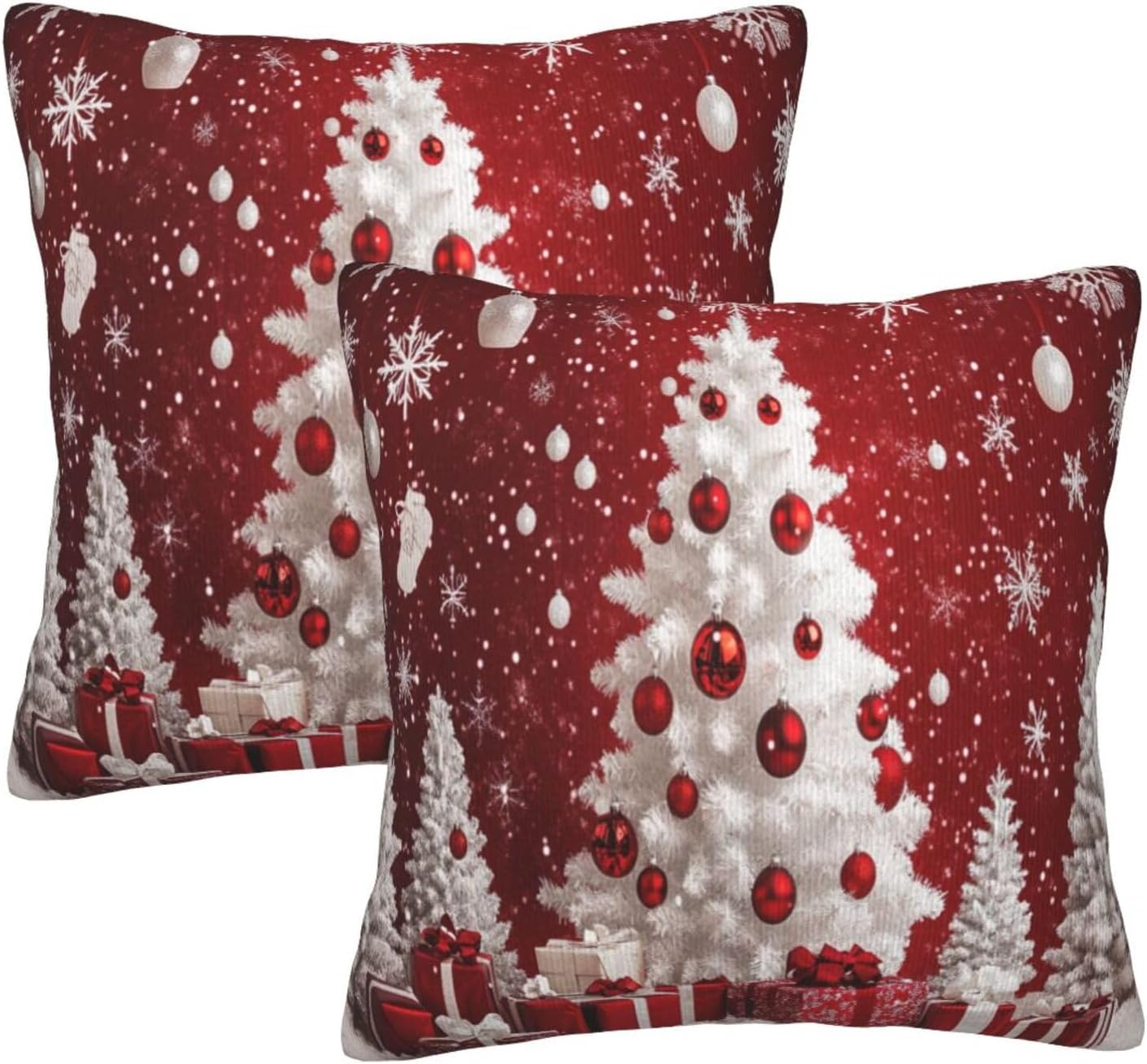 Pillow Covers Red Christmas Tree Ball Xmas Festive Decorative Throw Pillow Case with Hidden Zipper 18x18 Inch 2 Set Soft Two-Sided Print for Sofa Bed Couch Holiday Home Decor