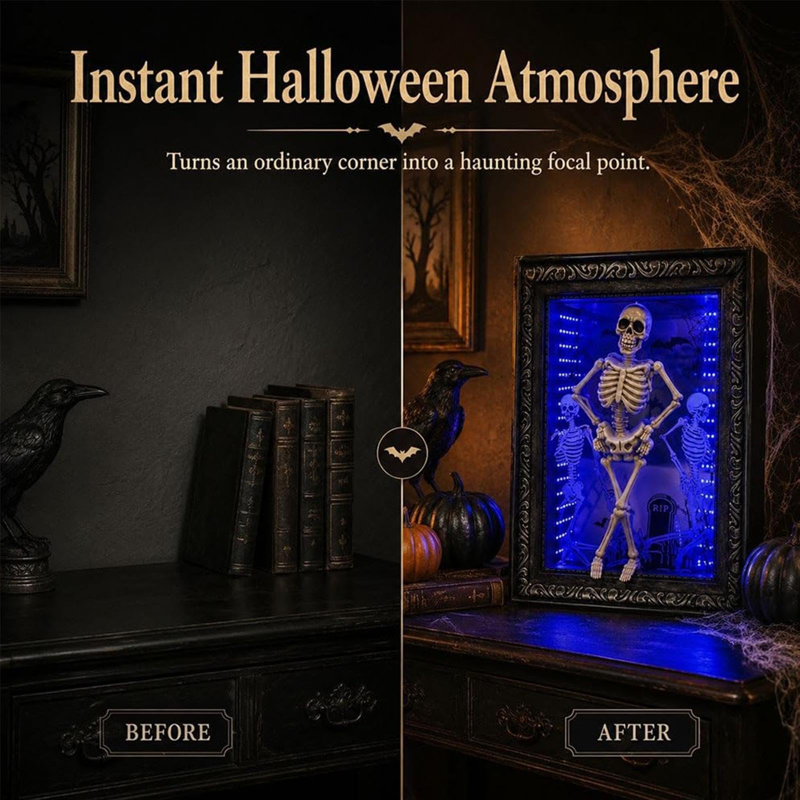 Cornice Scheletro Halloween Decorazioni da tavolo di Halloween con luce LED