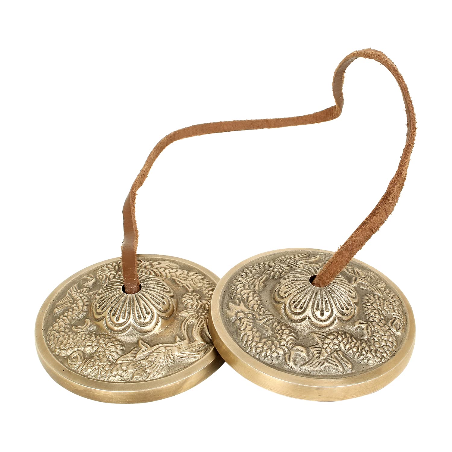 Ajuny Campanas Tibetanas Tingsha de Latón para Meditación y Yoga – Manjira Budista con Dos Dragones en Relieve, Sonido Claro y Resonante, Timbre Largo, 6 cm, Hechas a Mano, Set de 2