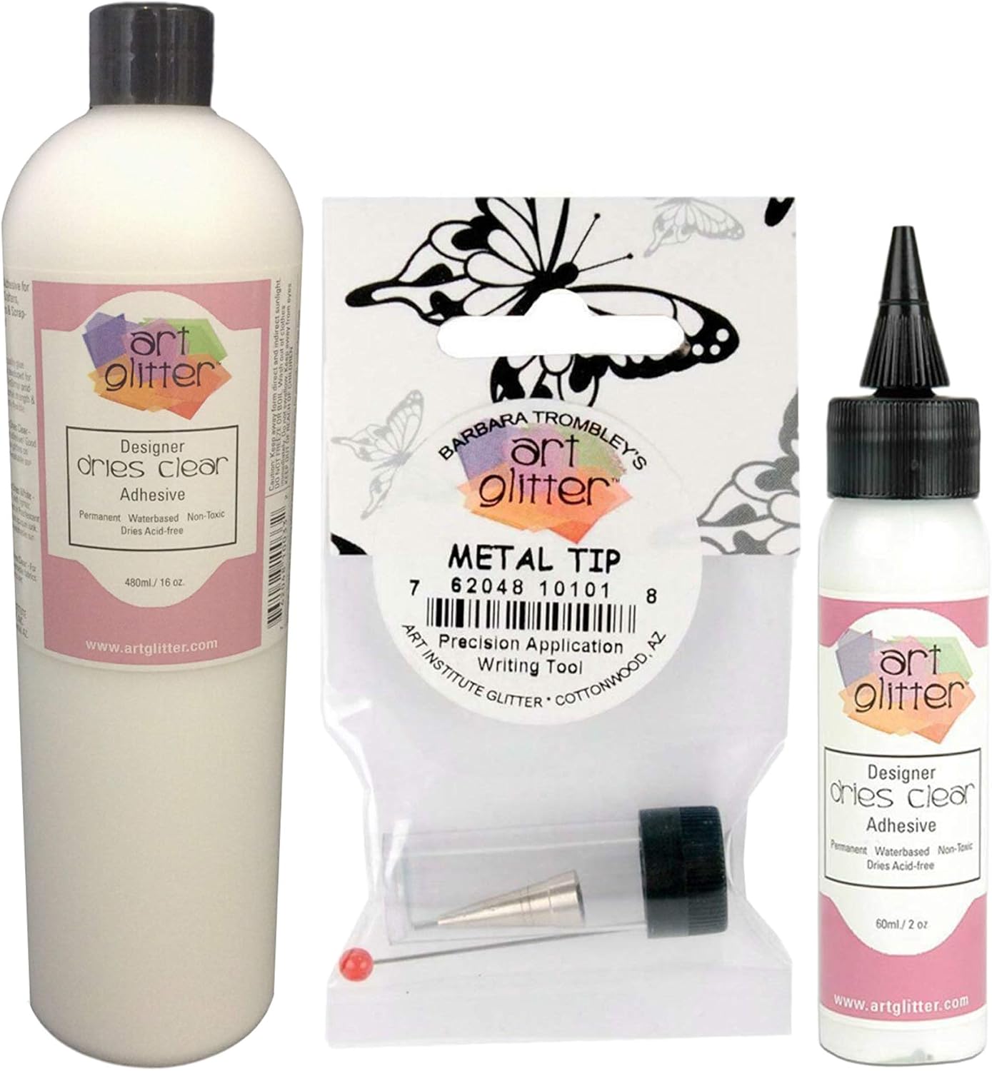 Art Glitter Designer Dries Clear Adhesive NonToxic WaterBased 2oz (60ml) and 16oz (480ml) with