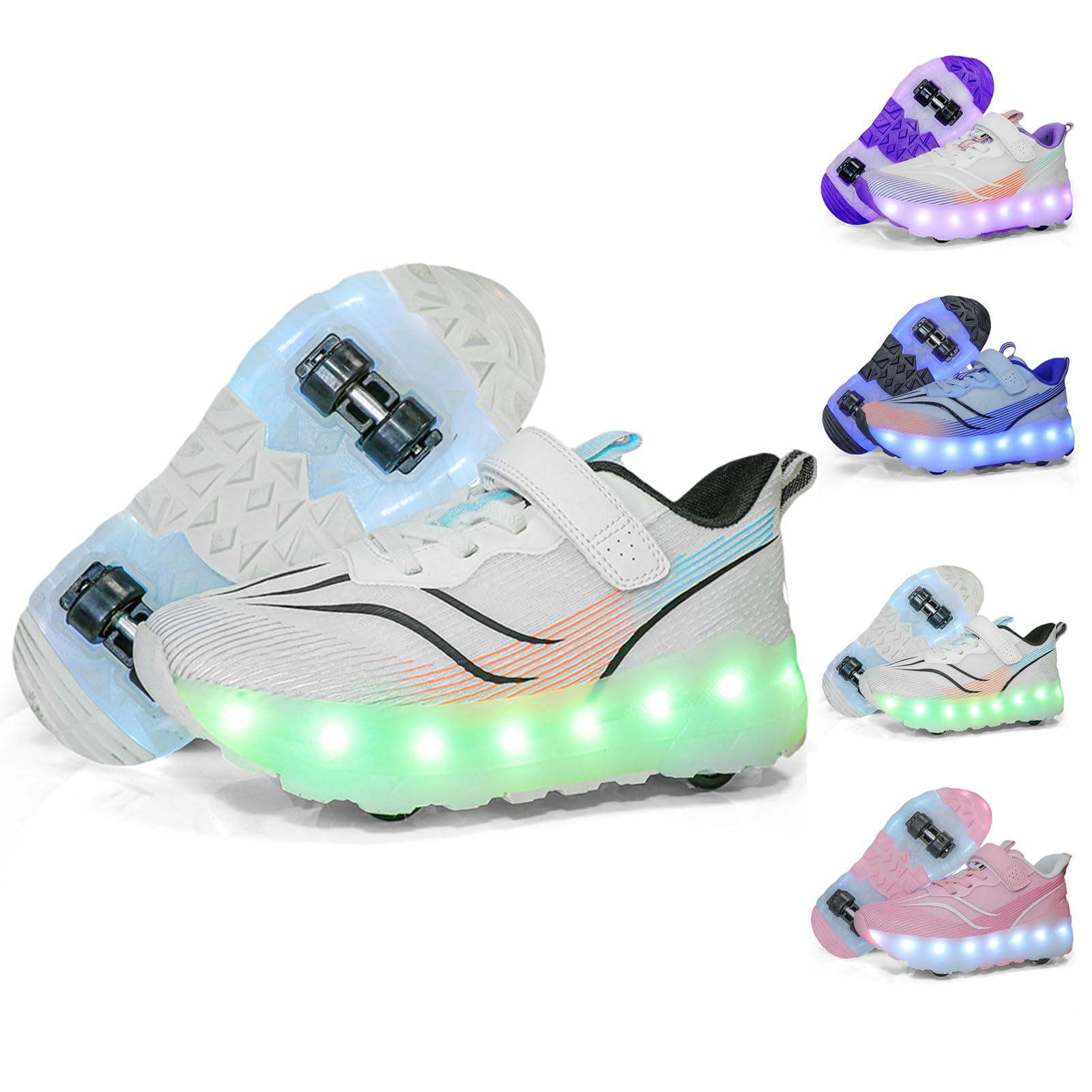 Chaussures à roulettes 7 couleurs clignotantes et système de roues rétractables
