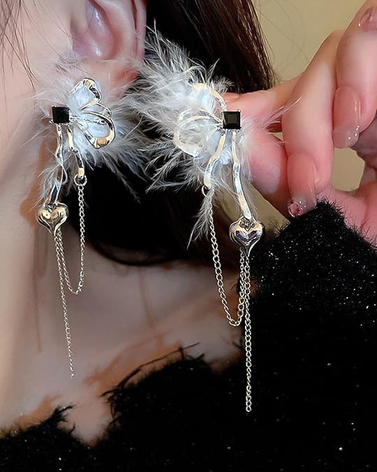 Purple Butterfly Earrings for Women,Blue/Pink/Silver Butterfly Wing Tassel Dangle Rhinestone White Feather Y2k Heart Chain Earrings Jewelry Gifts