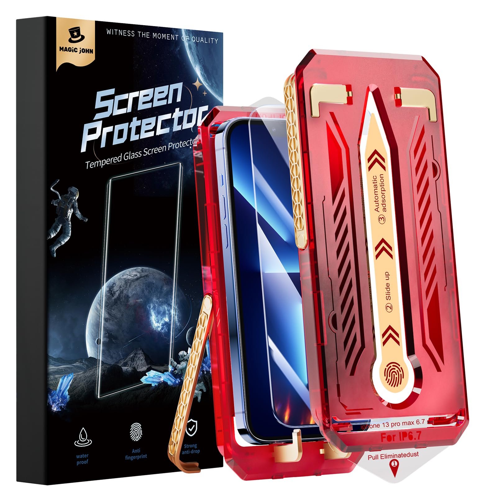 MAGIC JOHN 2 Pack Tempered Glass Screen Protector for iPhone 13 Pro Max/iPhone 14 Plus 6.7 inch, Auto Dust-Elimination Installation, Bubble Free, HD Clear, Easy Installation