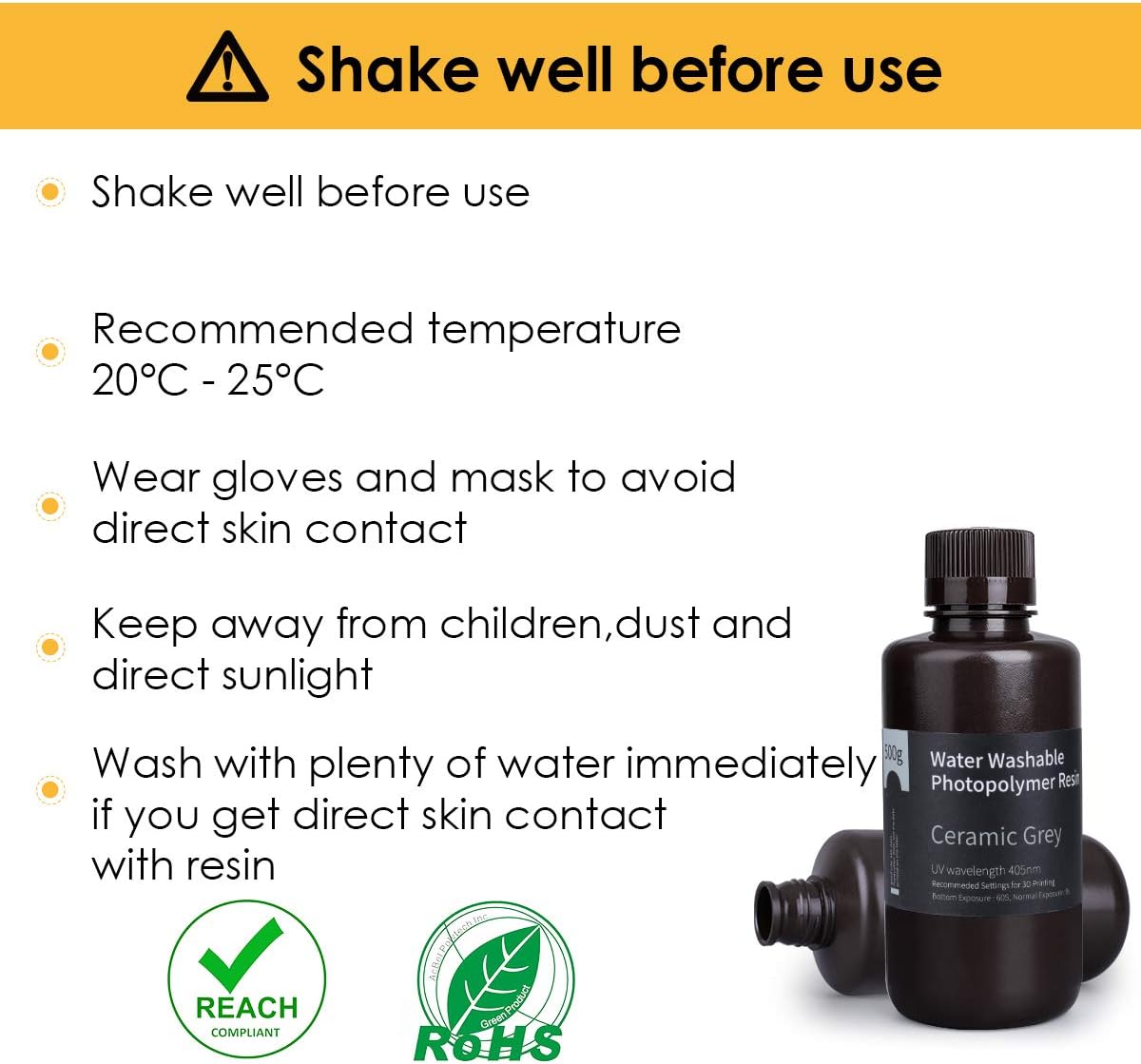 ELEGOO Water Washable 3D Printer Resin LCD UV-Curing Resin 405nm Standard Photopolymer Resin for LCD 3D Printing 1000Gram Ceramic Grey : Office Products