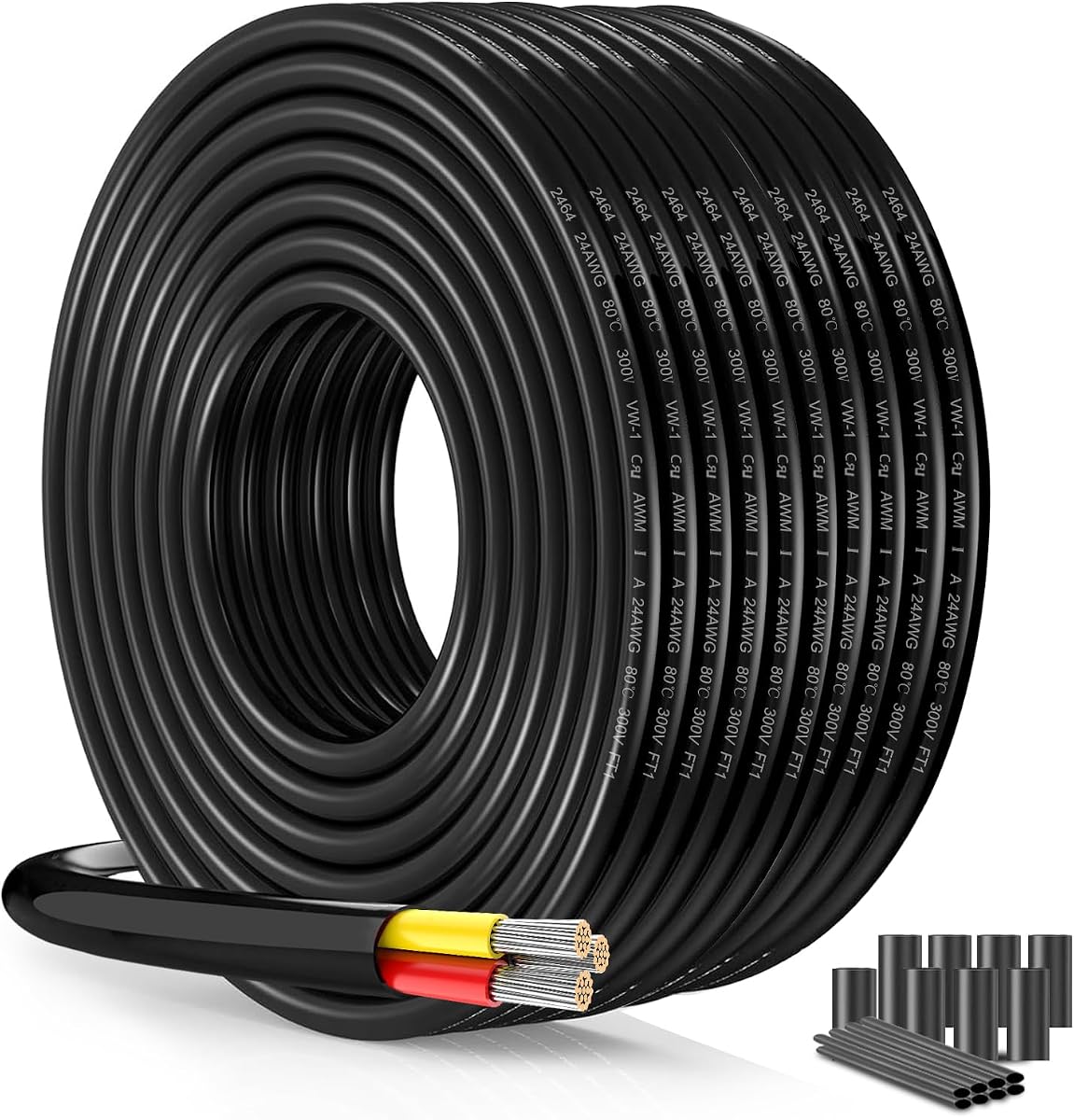 24 AWG 3 Conductor Wire, UL2464 Tinned Copper, 82.02 ft | Flexible PVC stranded cable for 5V/12V/24V LED strips, automotive electronics & DIY wiring