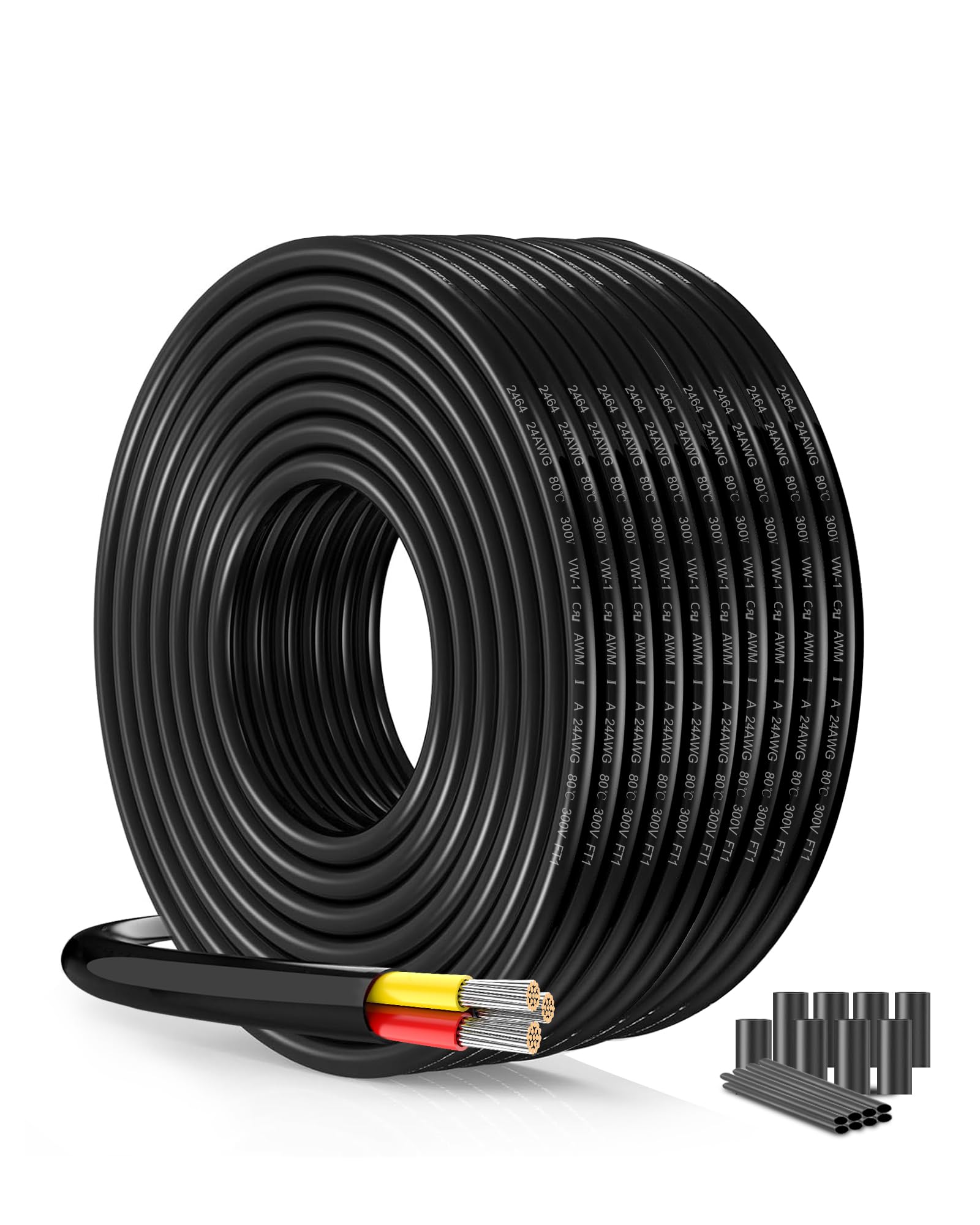 24AWG 3 Core Extension Cable by - 24 Gauge 0.2mm² Stranded Oxygen-Free Copper, 25M/82.02FT PVC Jacket, 300V Rated for Marine Battery, LED Lighting