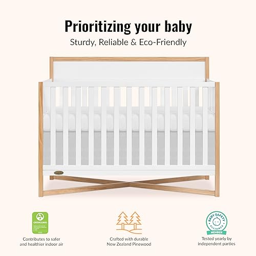 Miniatura 5 de Dream On Me Owen - Cuna convertible 5 en 1 de tamaño completo en roble blanco vintage, GreenGuard Gold y JPMA, se convierte en niño pequeño, día y
