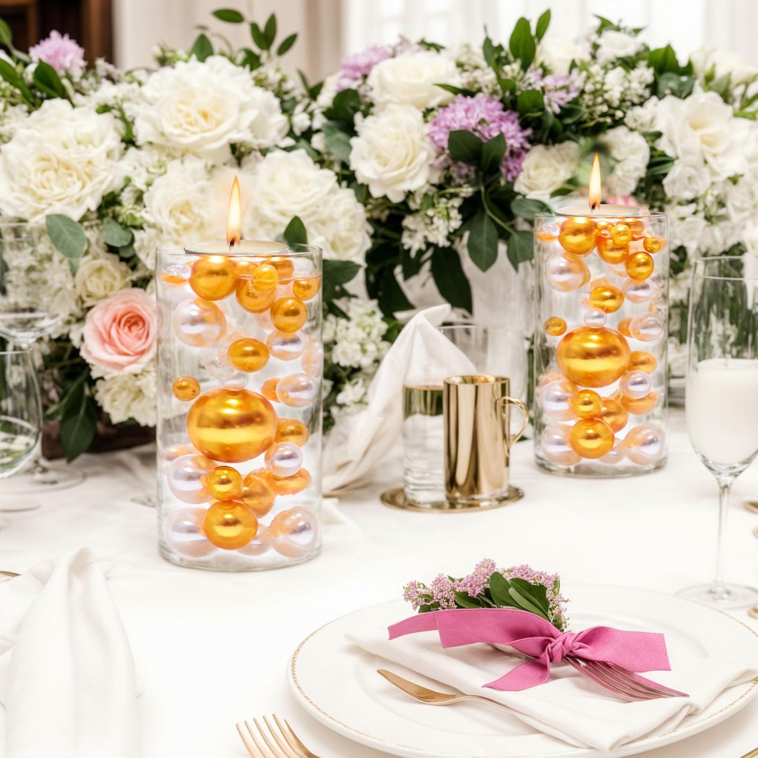 DomeStar No Hole Pearl Beads, 110PCS Ivory White Floating Beads for Centerpieces Vases Wedding Party Decor and DIY Crafts - Image 4