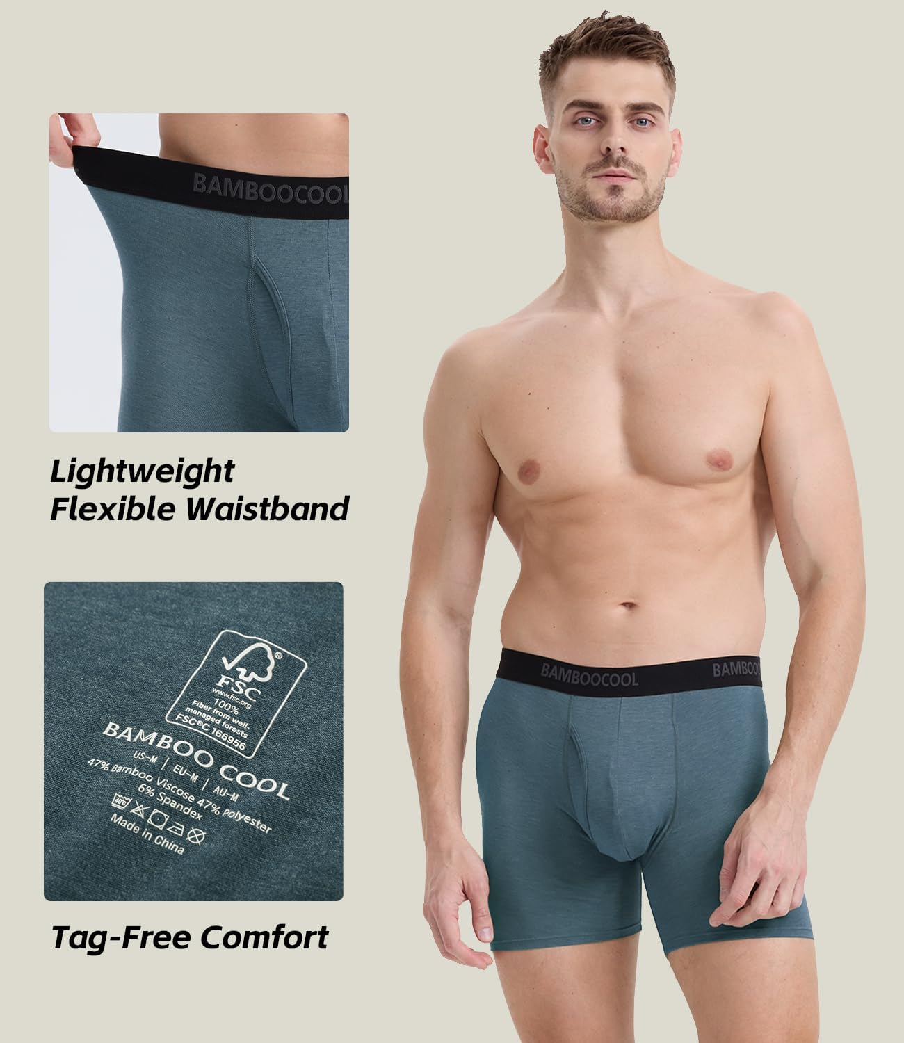 BAMBOO COOL Men's Underwear Breathable Boxer Briefs with Fly Moisture-Wicking Lightweight Underwear 7-Pack - Image 3