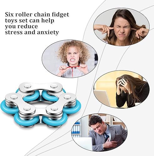 Miniatura 4 de Sumind 2 piezas de cadena de bicicleta Fidget Toys Roller Chain Fidget Toys con seis Flippy Novedad Alivio del estrés para adultos Ansiedad Autismo,