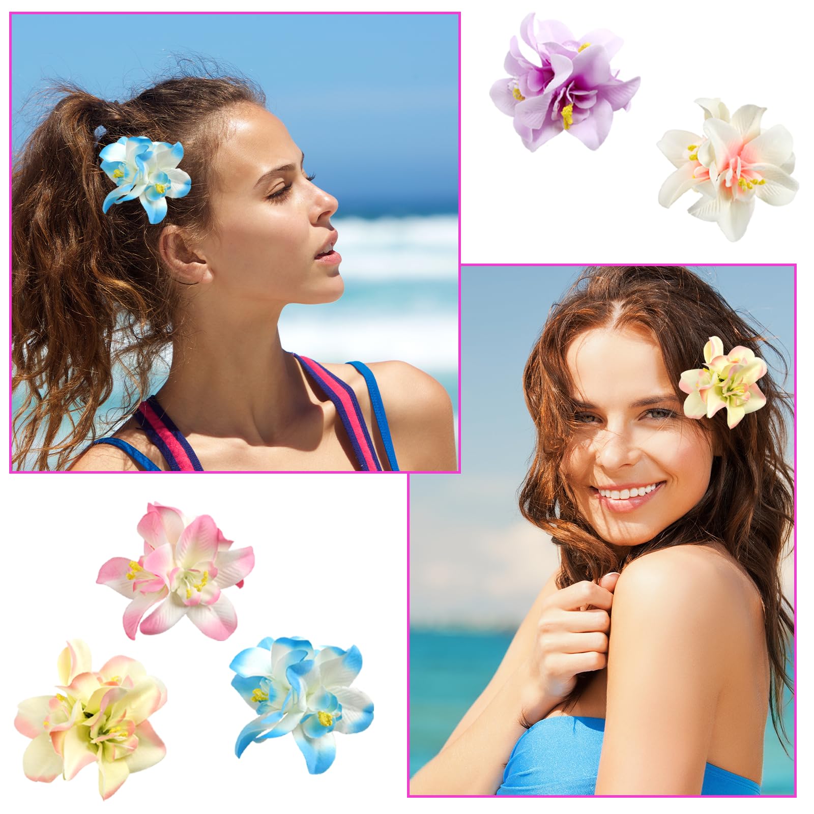 5 szt. hawajskich spinek do włosów dla kobiet i dziewcząt, 9 cm, sztuczne kwiatowe klipsy do włosów, plumeria, hibiskus, tropikalna spinka do włosów, na plażę, wakacje, imprezę, rejsy weselne, boho