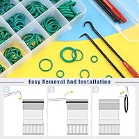 Vista 6 de Glarks 270 piezas de 18 tamaños de junta tórica de goma verde con 2 piezas de mini selección de precisión especial y kit surtido de ganchos