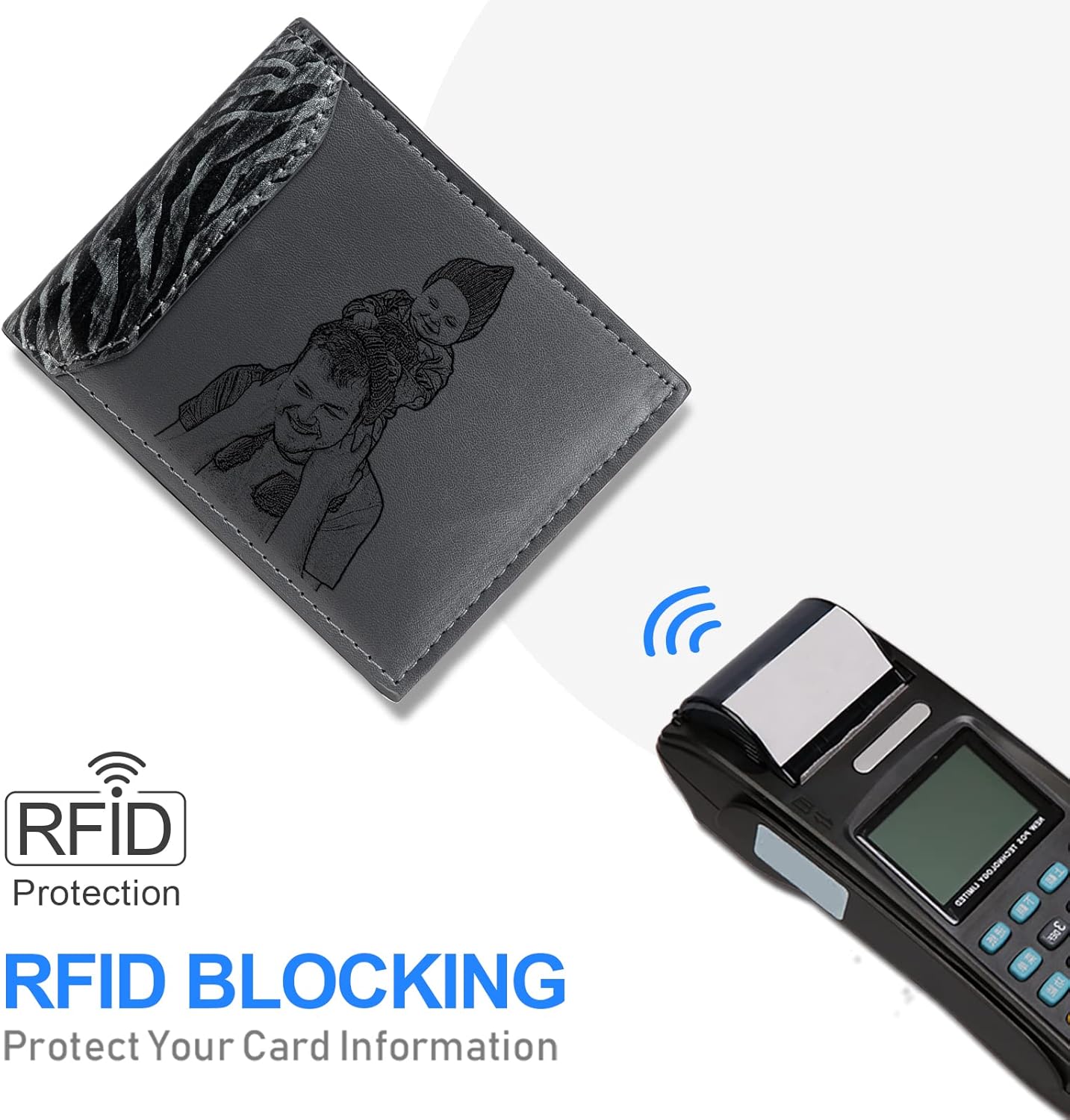 Nobelook Personalized Wallets for Men Engraved with Picture Name Text Bifold Wallets Best Gift for Father Husband Boyfriend Birthday Anniversary (Grey Zebra)