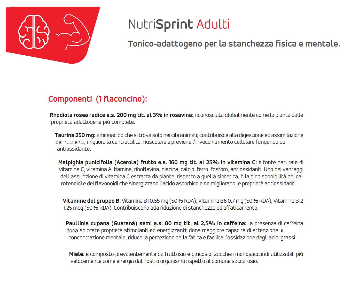 Nutrisprint, 10 Flaconcini 100ml - Aumenta Energia, Forza, Concentrazione – Per Sessioni Allenamenti, Studio o Lavoro Intensi - Contro la Stanchezza - Rhodiola, Taurina, Guaranà, Caffeina - Nutrileya