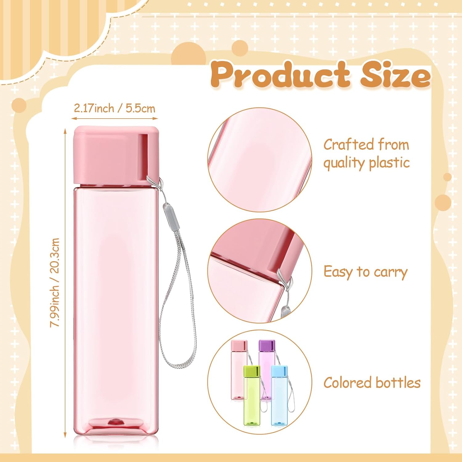 Mifoci 20 Pieces Water Bottle Bulk 17 oz Plastic Water Bottles Bulk Gym Sports Adults Reusable Large Drinking Cups for Outdoor Fitness(Colorful,Rectangle) - Image 2