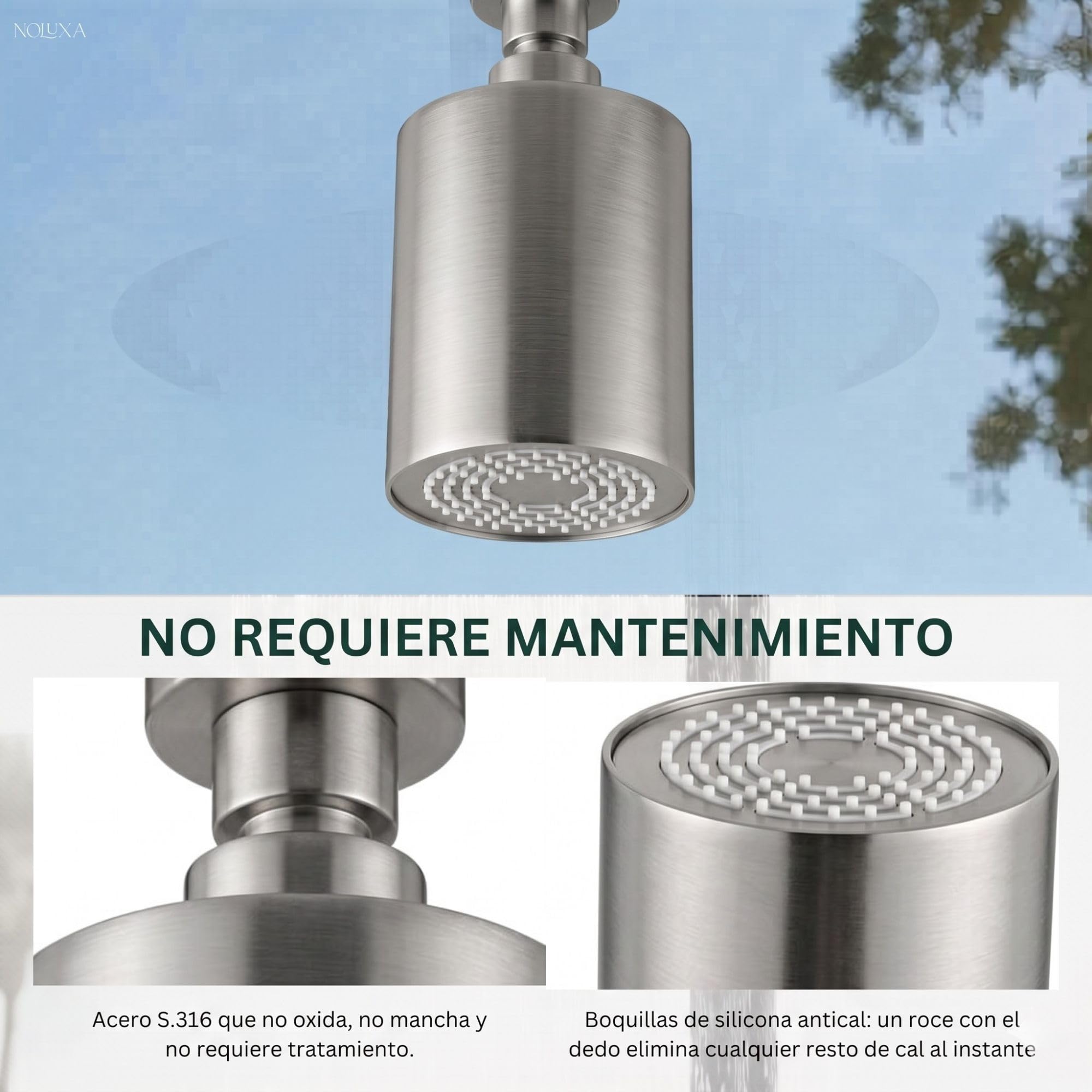 NOLUXA IMEX - Ducha Piscina Exterior Acero S.316 | Ducha Empotrada Suelo para Jardín, Piscina y Terraza | Grifería 1 vía (Agua Fría) con Rociador y Tratamiento Anticorrosión | Serie Pool