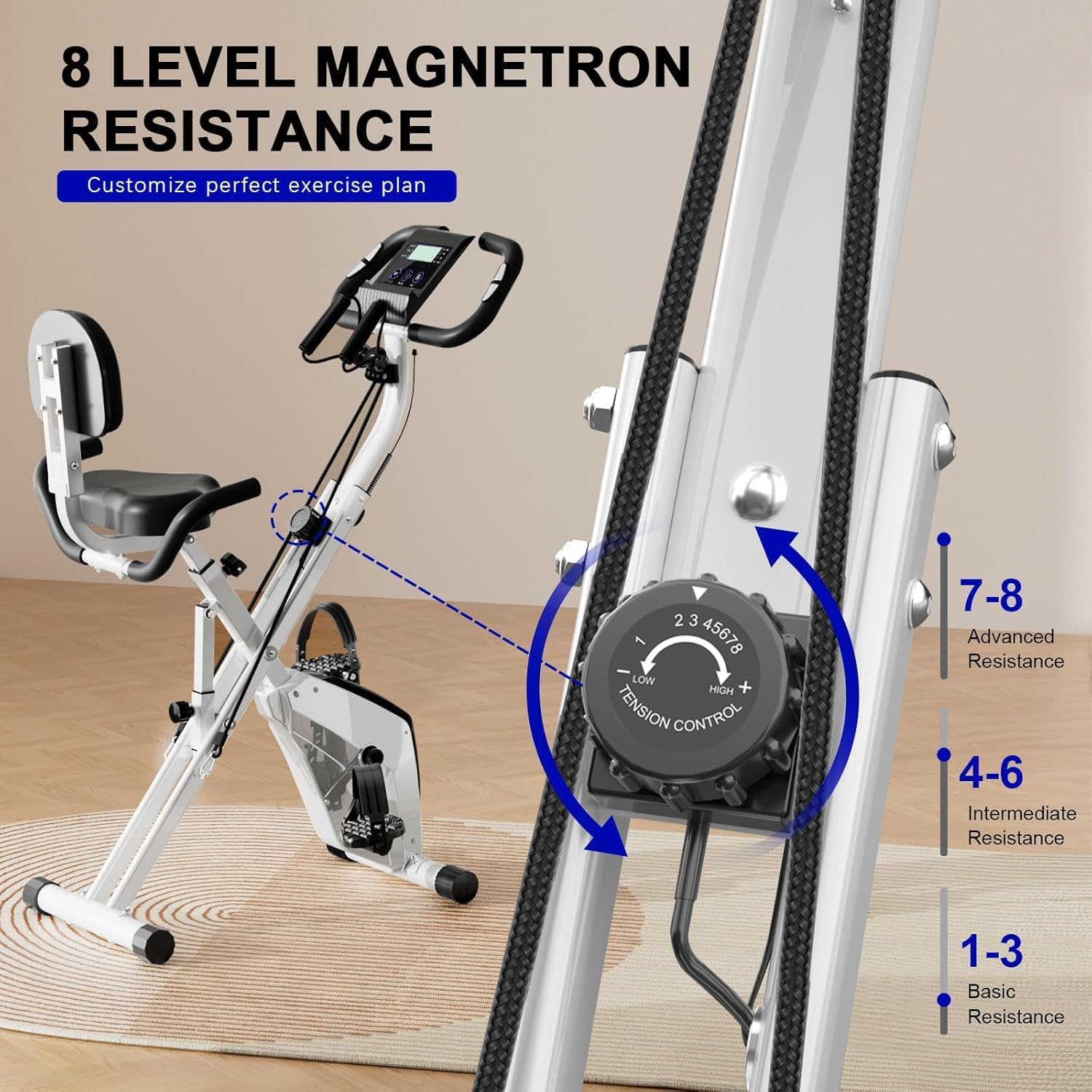 Close-up of the 8-level magnetic resistance dial on the Dskeuzeew Pedal Exerciser Bike.