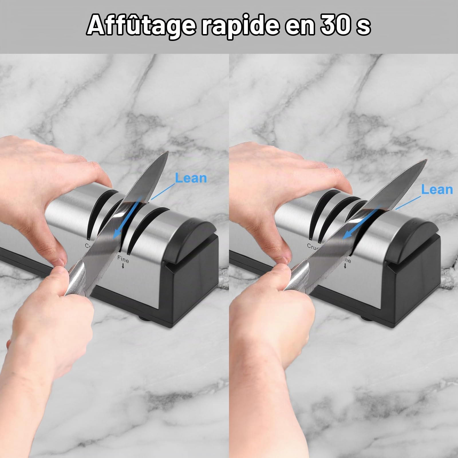 Aiguiseur de couteaux électrique Aiguiseur de couteaux électrique rechargeable en acier inoxydable Aiguisage et polissage en 2 étapes Aiguiseur de couteaux outil réparation restauration polissage lame