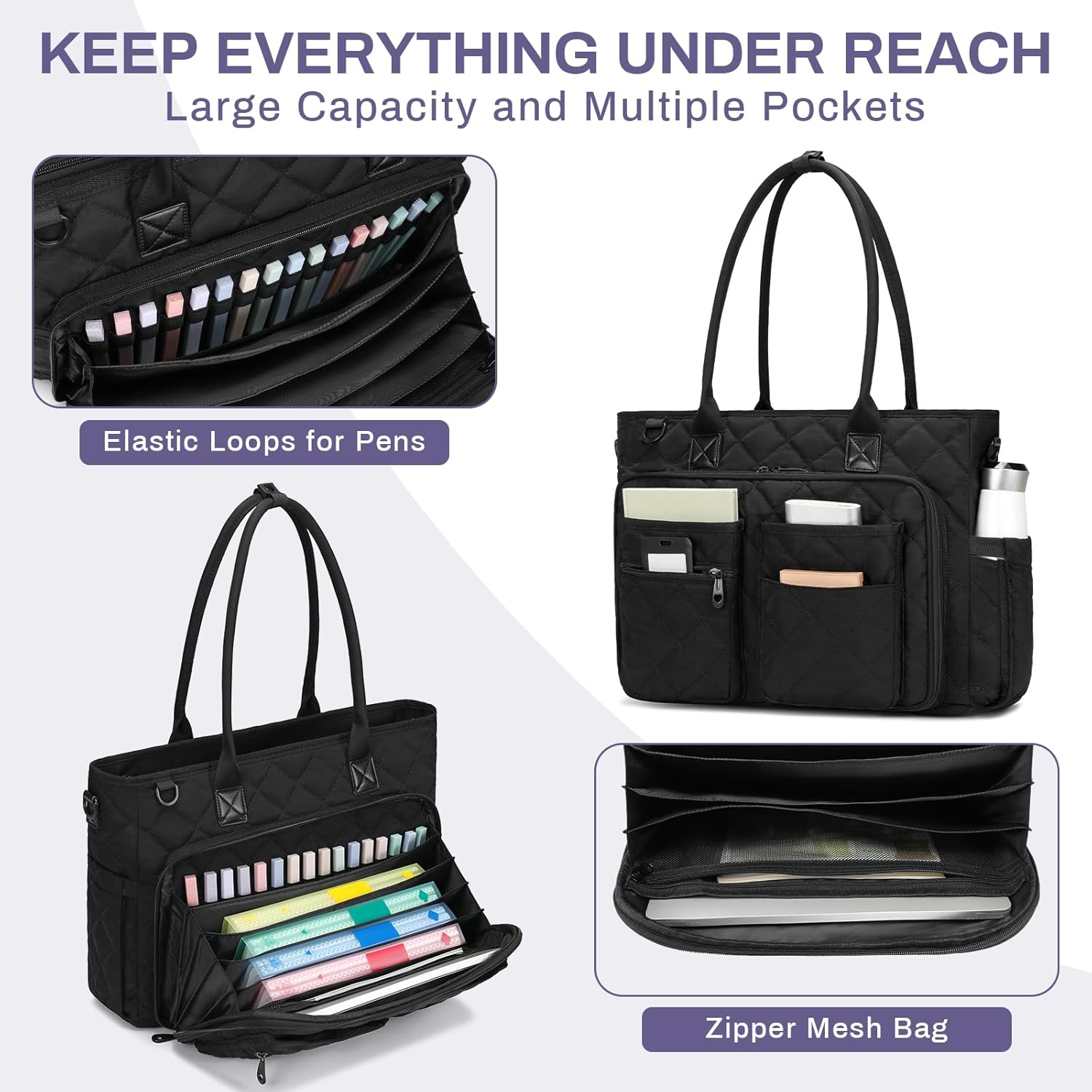 Teacher Tote Bag for Women, Large Teacher Work Bag with Accordion File Organizer Pocket, 15.6 inch Laptop Briefcase - Image 3