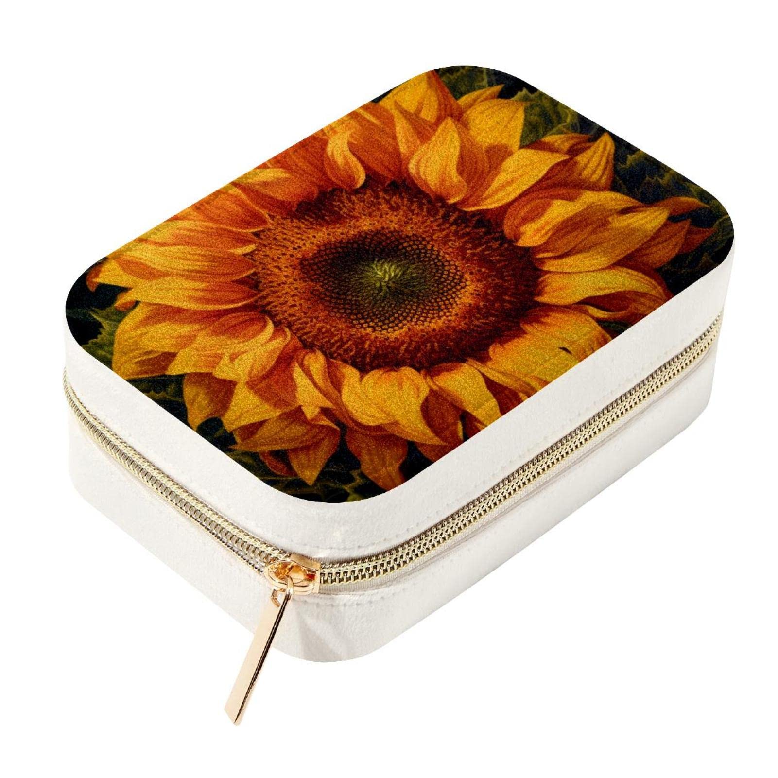 Bolso de joyería de girasol para viajes organizador de tocador portátil en terciopelo suave
