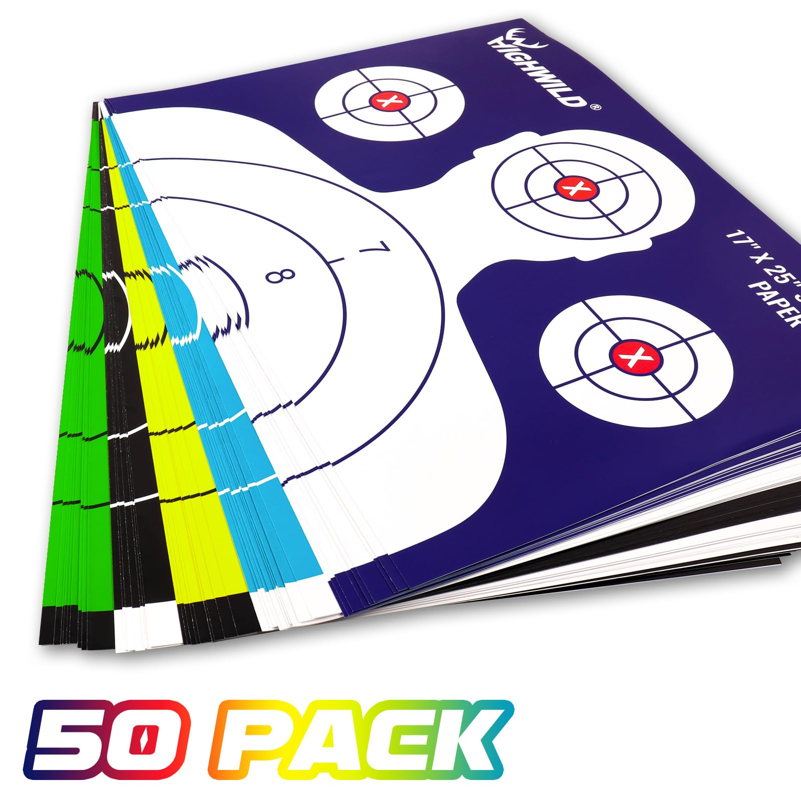 Highwild Shooting Range Silhouette Paper Target - 17X25 Inches (50 Pack, Multi Color)