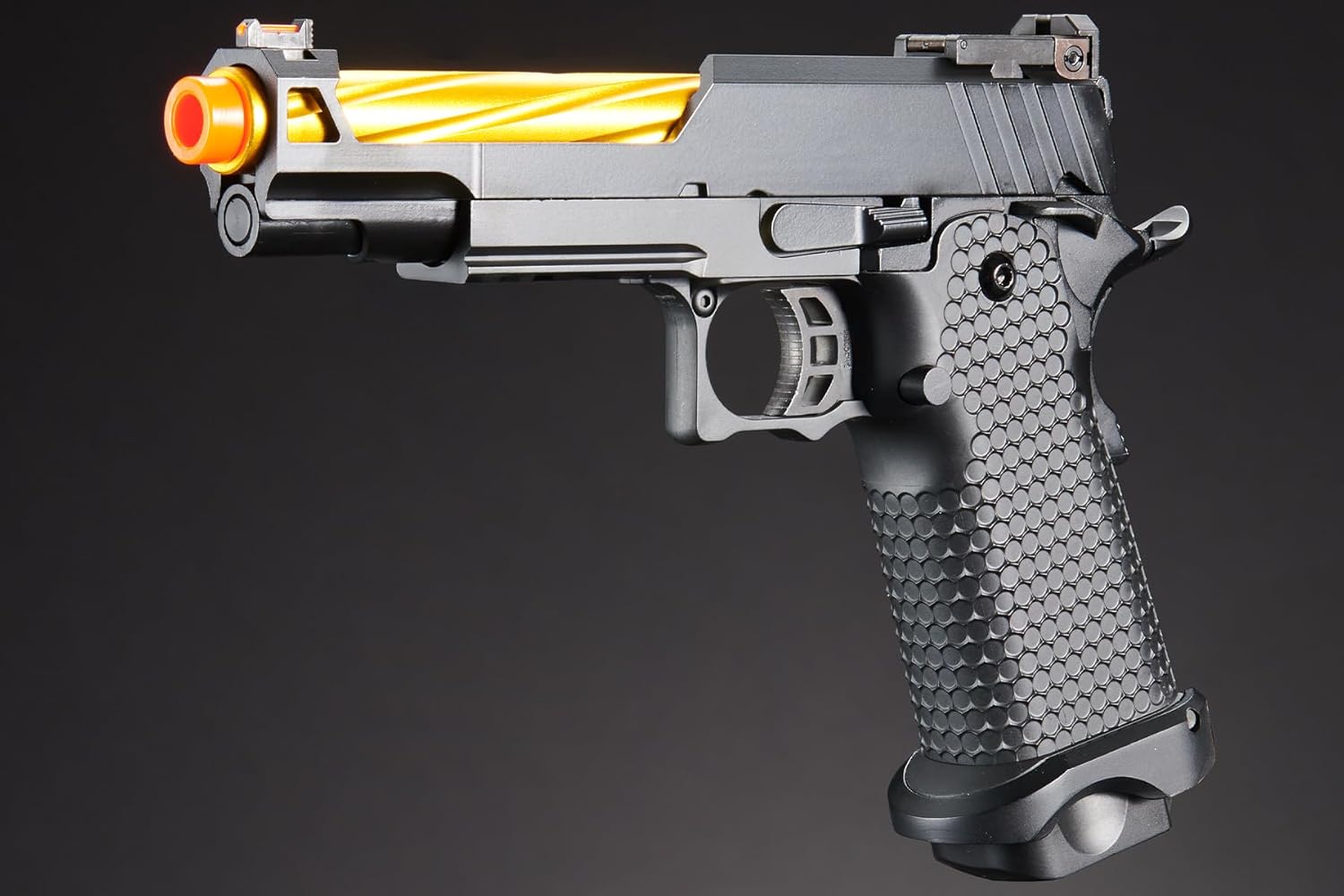 Golden Ball x Eagle OTS .45 Hi-Capa Gas Blowback Airsoft Pistol (Color: Black/Gold Barrel)