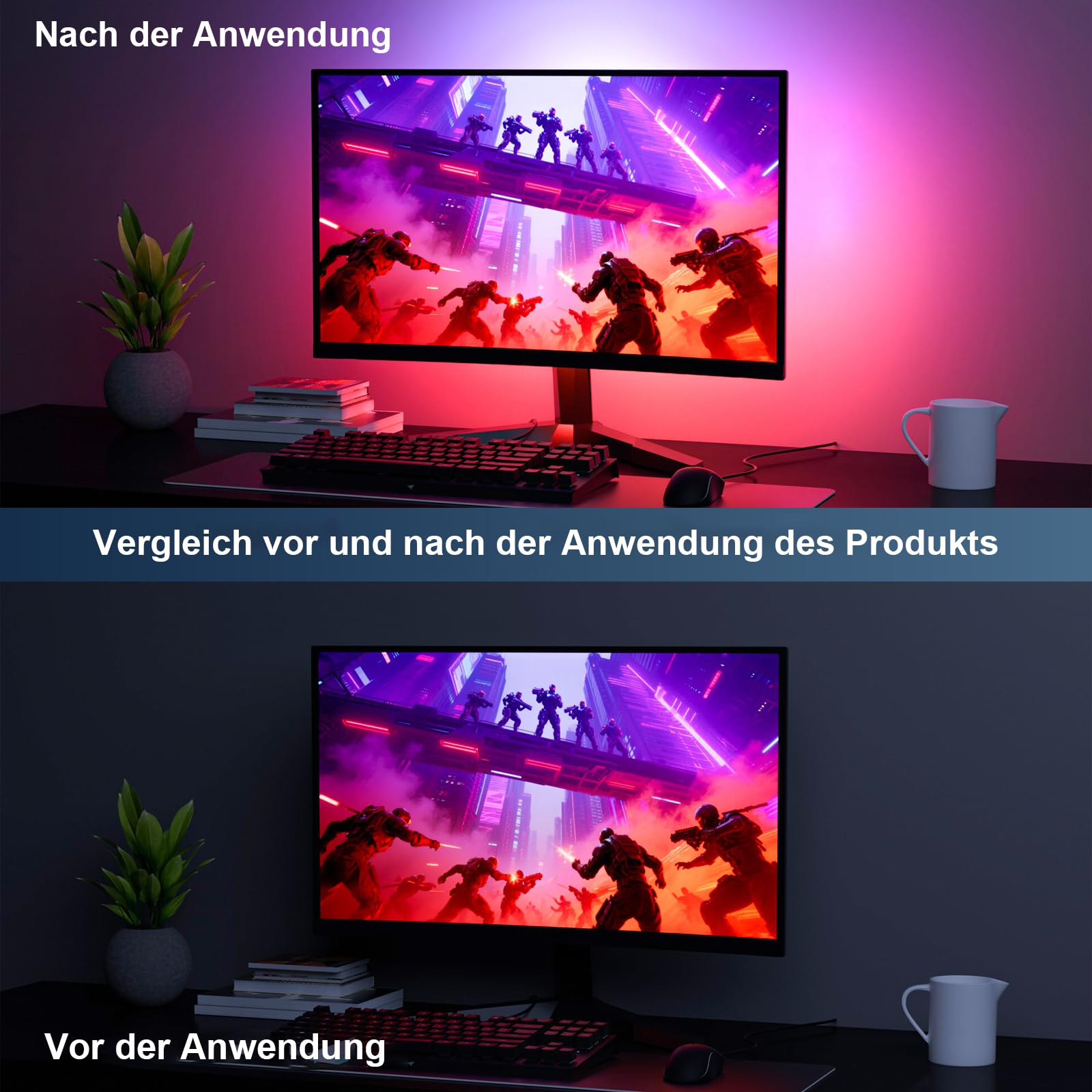 4 sides 24-27 Zoll PC Monitor Hintergrundbeleuchtung,RGBIC LED-Lichtstreifen synchron mit Bildschirmfarbe und Musik für Spiele, Filme usw., einfach zu verwenden ohne Kamera, Softwaresteuerung