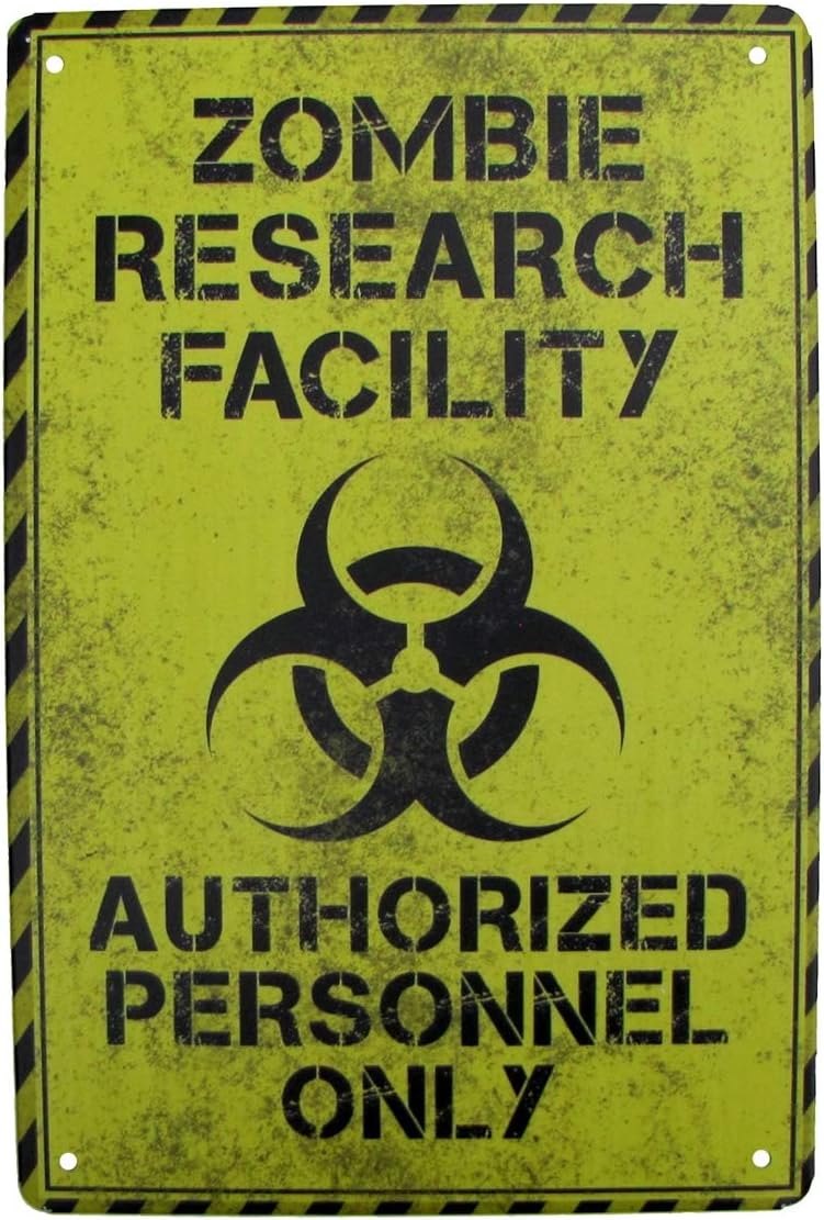 Treasure Gurus Metal Warning Zombie Research Facility Biohazard Wall Door Sign Garage Man Cave Party Decor