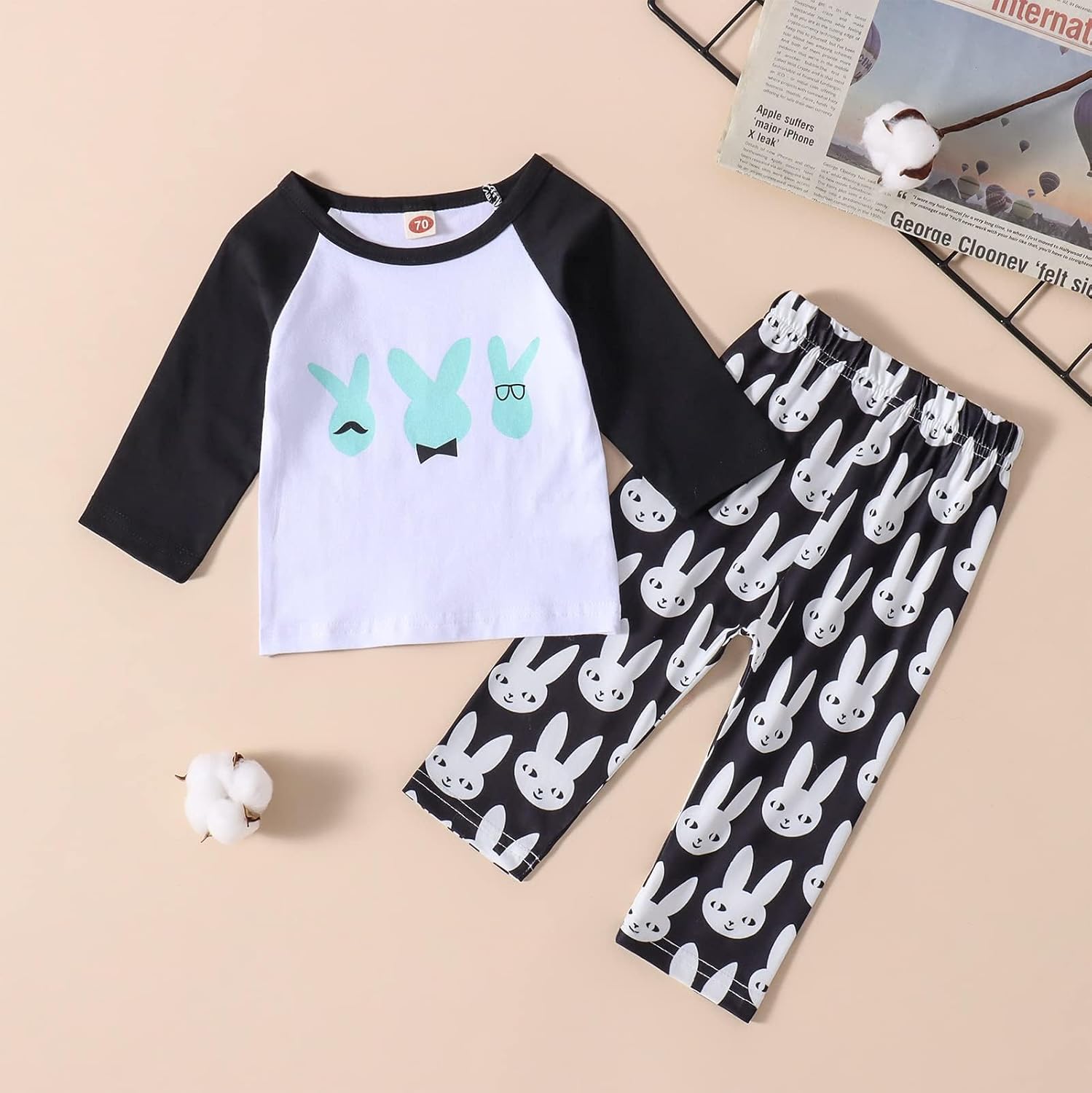 CM C&amp;M WODRO 幼児 赤ちゃん 男の子 パンツ セット 幼児 パジャマ バニー プリント 新生児 アウトフィット