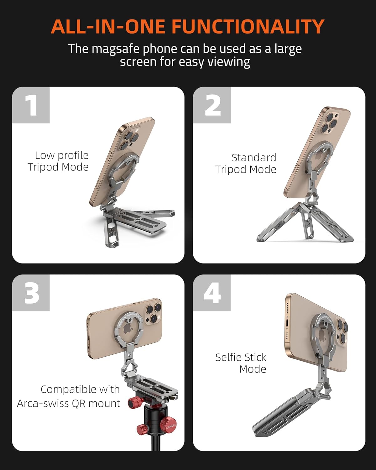 Magnetic Phone Tripod Holder Mount Stand with Cold Shoe, MG-05 Gen2 Mini Pocket Cell Phone Stand, Compatible with MagSafe for iPhone 17 16 15 14 13 12