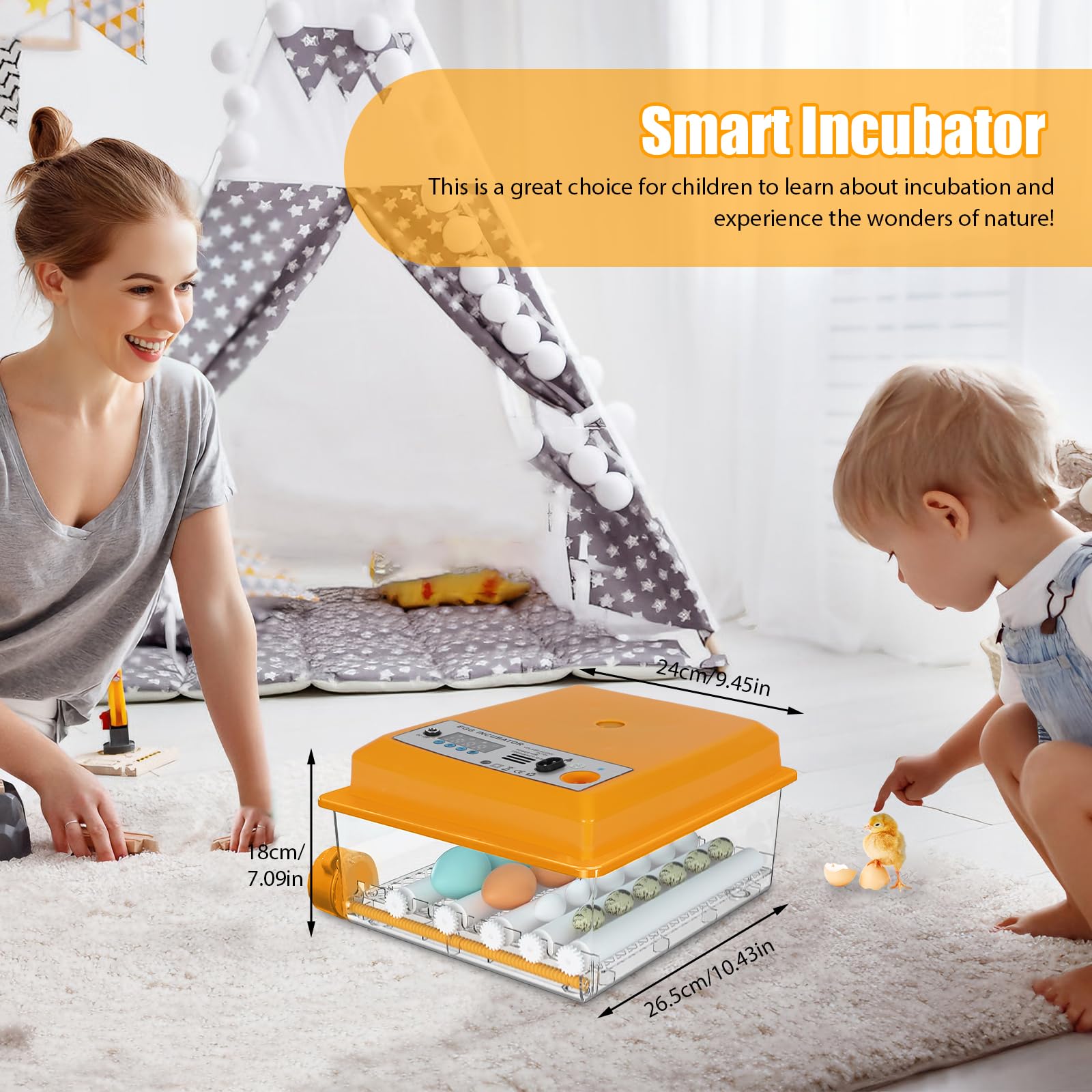 Incubadora totalmente automática para pollos, con sistema de rotación automático y control de temperatura, incubadora de huevos para 12-16 huevos (amarillo 16)